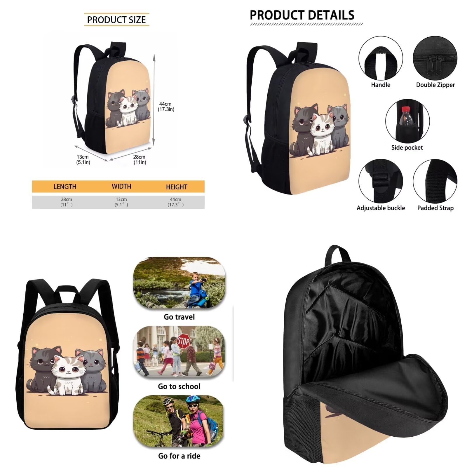 **Cute Cat Themed School Backpack Set for Kids 7-12 Years - Includes Lunch Bag & Pencil Case - Durable 17 Inch Bookbag for Elementary & Middle School Students - Perfect for Daily Use, School Trips & Outdoor Activities**