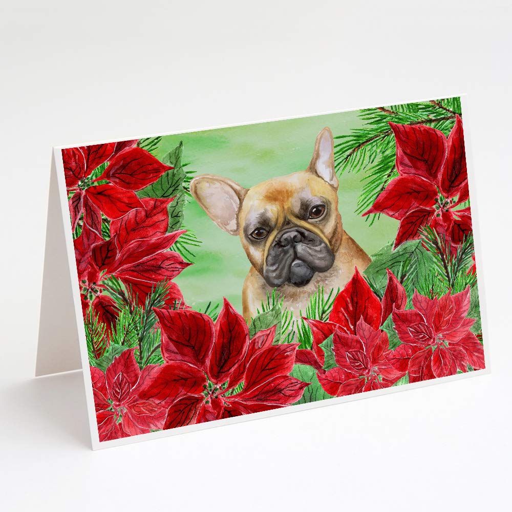 French Bulldog Poinsettas Blank Greeting Cards & Envelopes - Pack of 8 A7 Size 5x7 Whimsical Note Cards | Perfect for Christmas, Holidays, Thank You Notes & Special Occasions