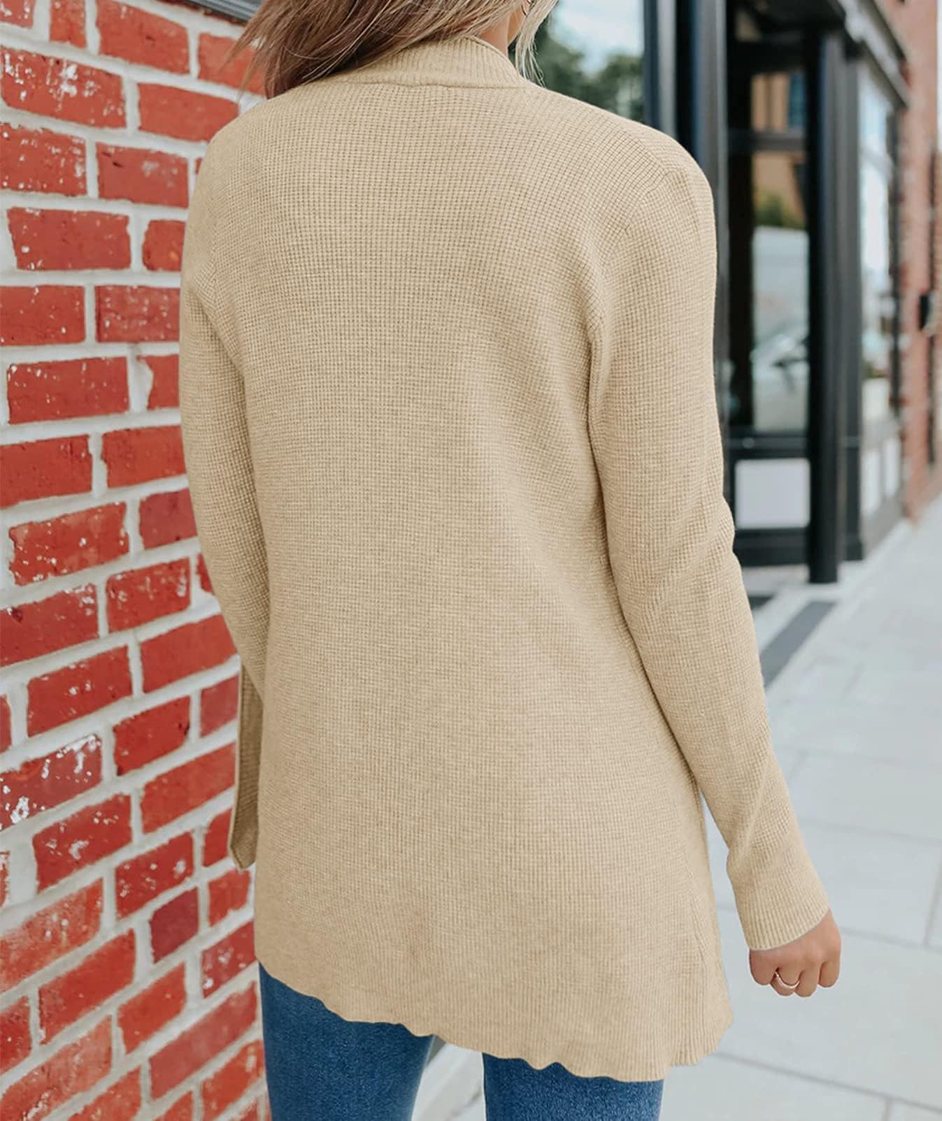 MEROKEETY Women's Open Front Waffle Knit Cardigan Long Sleeve Cozy Sweater with Pockets | Fall Winter Fashion 2025 | Casual Outfit, Office Wear & Lounge Comfort