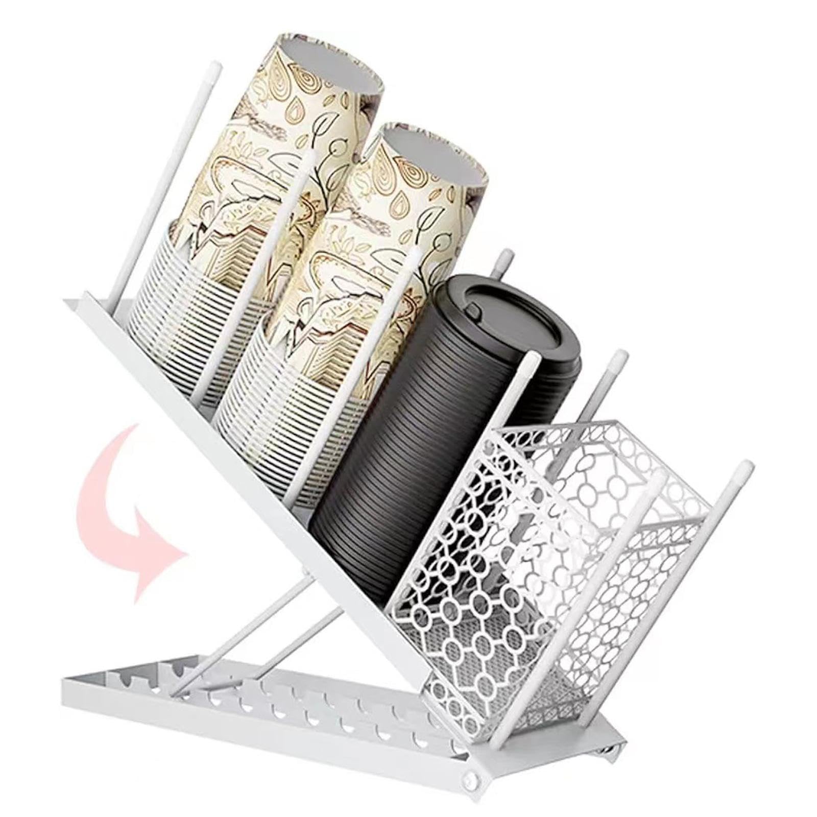 CALANDIS® White Coffee Condiment and Cup Storage Organizer - Bar, Home & Office Use - Holds 1 Coffee Cup with Lid - Perfect for Kitchen Countertops, Coffee Stations & Workspace Organization