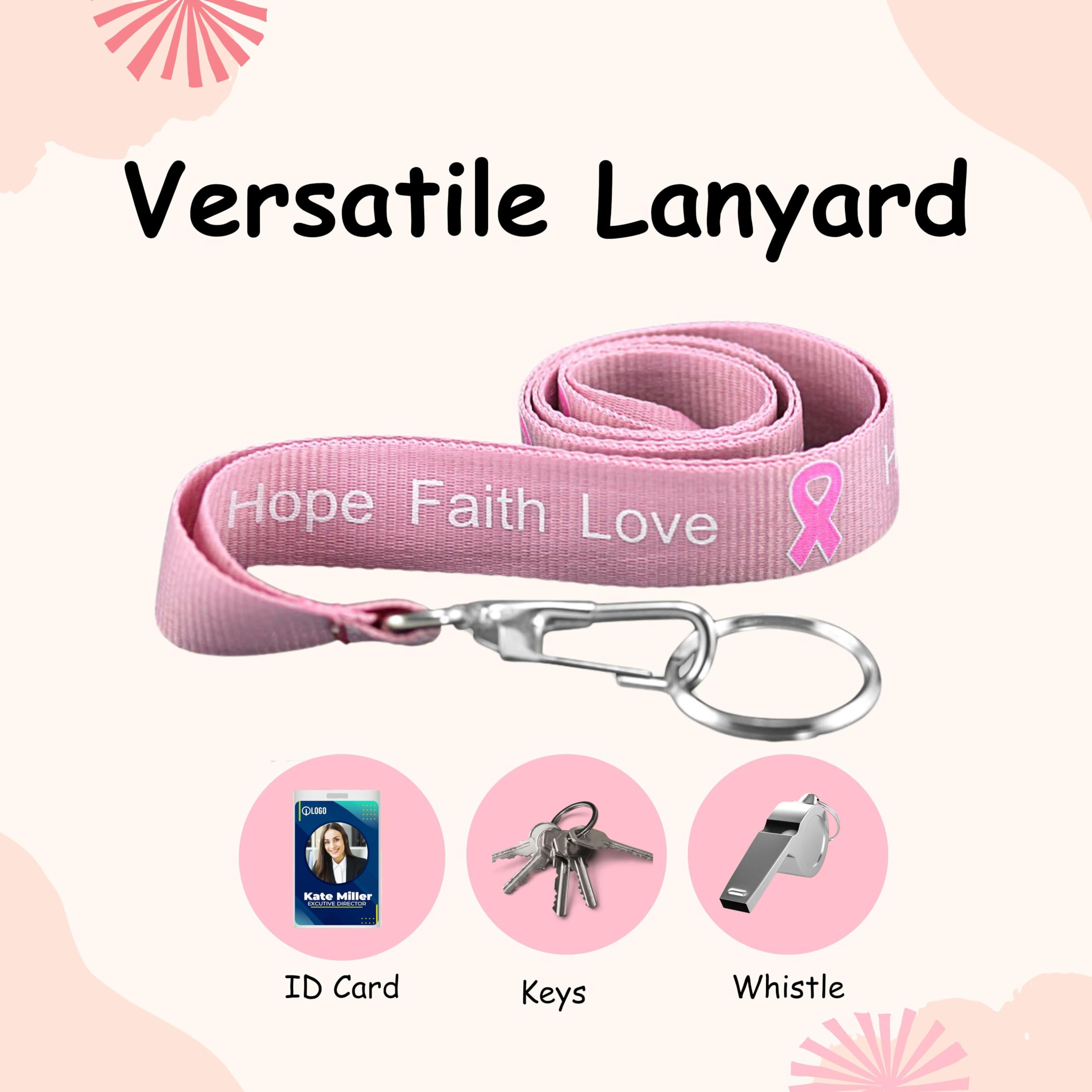 Pink Ribbon Lanyards for Breast Cancer Awareness - Fundraising Keychains & Badge Holders for Events