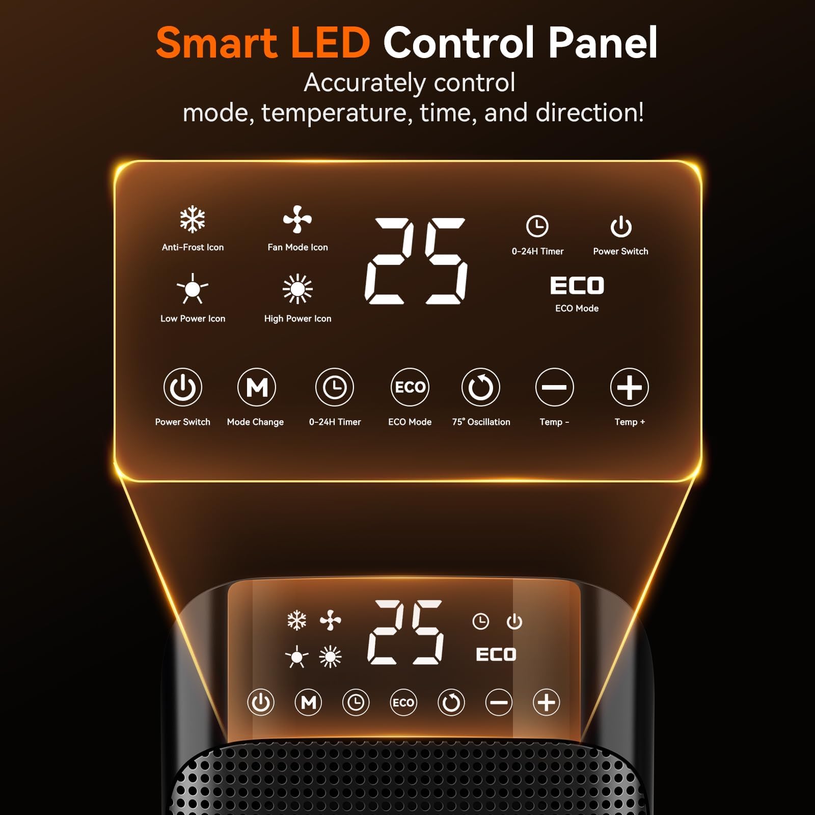 YASHE 1500W PTC Ceramic Space Heater with Thermostat & Remote Control - Portable Electric Heater with 24H Timer, 75° Oscillation, ECO Mode & Digital Display - Perfect for Office, Bedroom, Home & Indoor Use - Stay Warm & Cozy in Winter