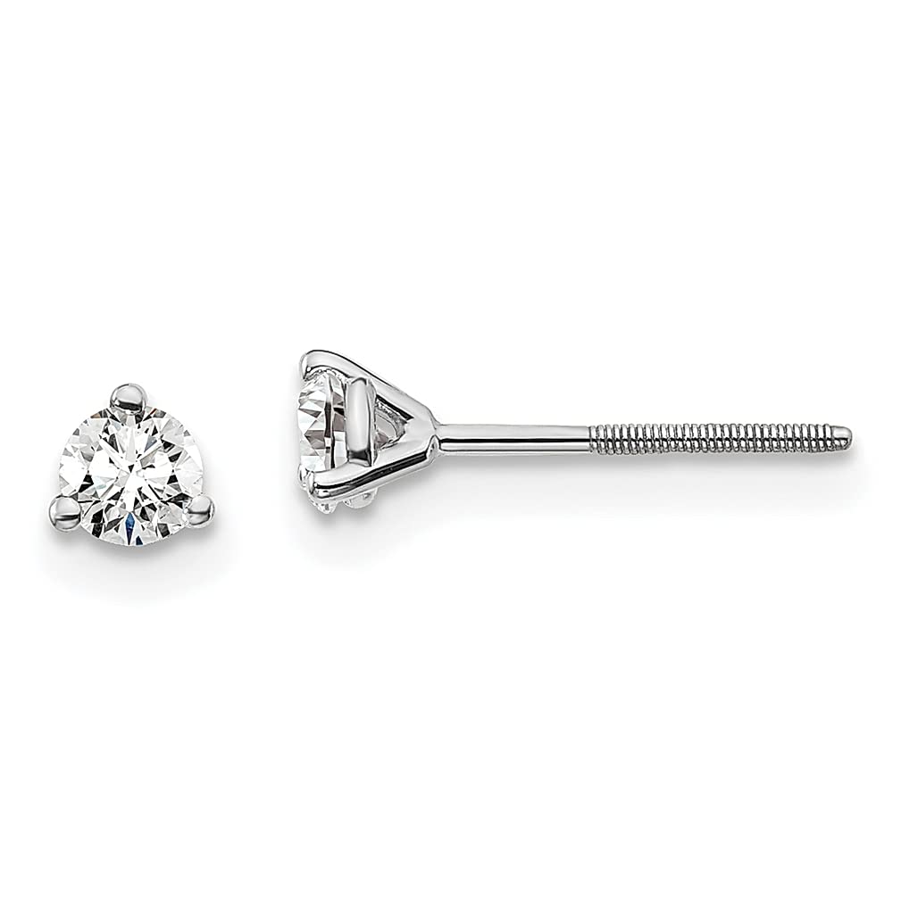 14K White Gold 1/4 Carat Lab Grown Diamond Stud Earrings for Women - Round SI1/SI2 G-H-I Clarity, Screw Back 3-Prong Setting | Elegant Everyday Jewelry & Perfect Gift for Her