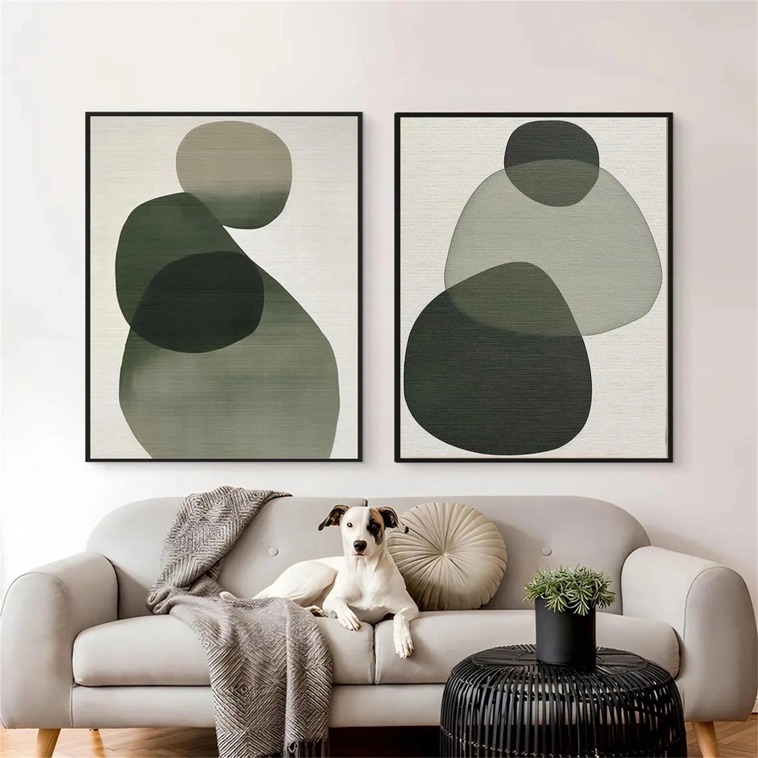 Abstract Wall Art Set of 2 - Blue & Green Modern Canvas Paintings for Living Room, Bedroom & Office Decor #BG088