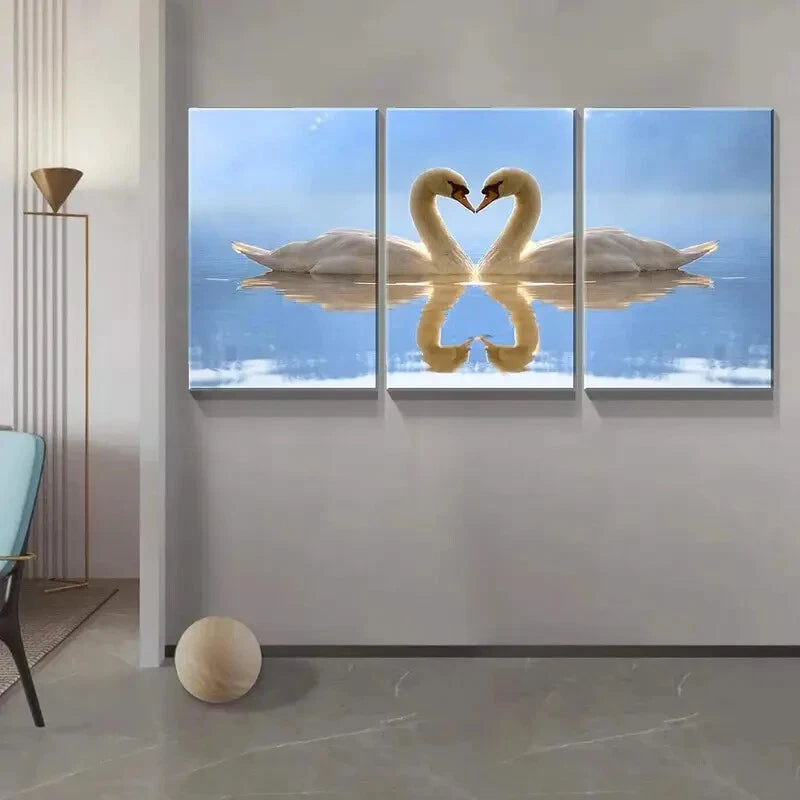 3pcs Romantic Swan Couple Heart Shaped Metal Wall Art - Ready to Hang Home Decor for Bedroom, Living Room & Wedding Gifts