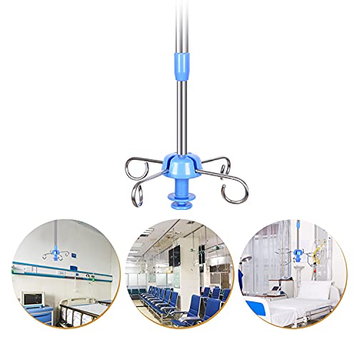 Portable IV Pole Stand with Adjustable Height & Ceiling Pulley - Medical IV Drip Hanger for Hospital, Home Care & Nursing Use