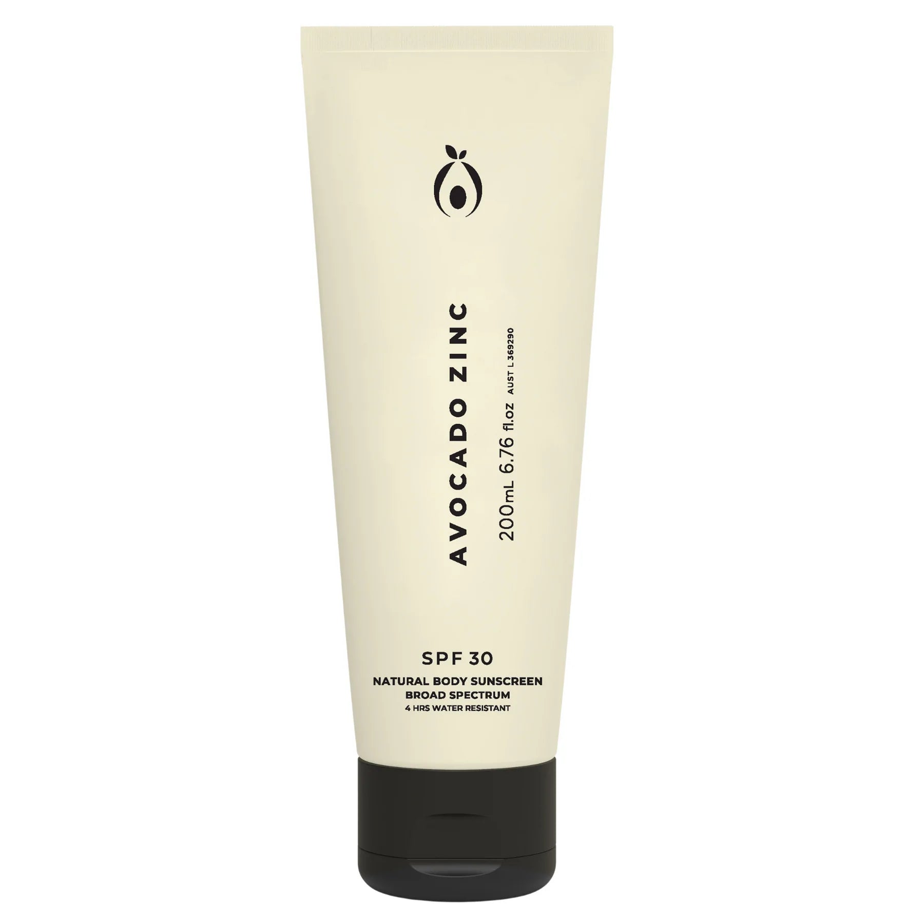 Avocado Zinc SPF30 Natural Body Sunscreen 200ml - Broad Spectrum Water Resistant Sun Protection for Outdoor Activities, Beach & Swimming