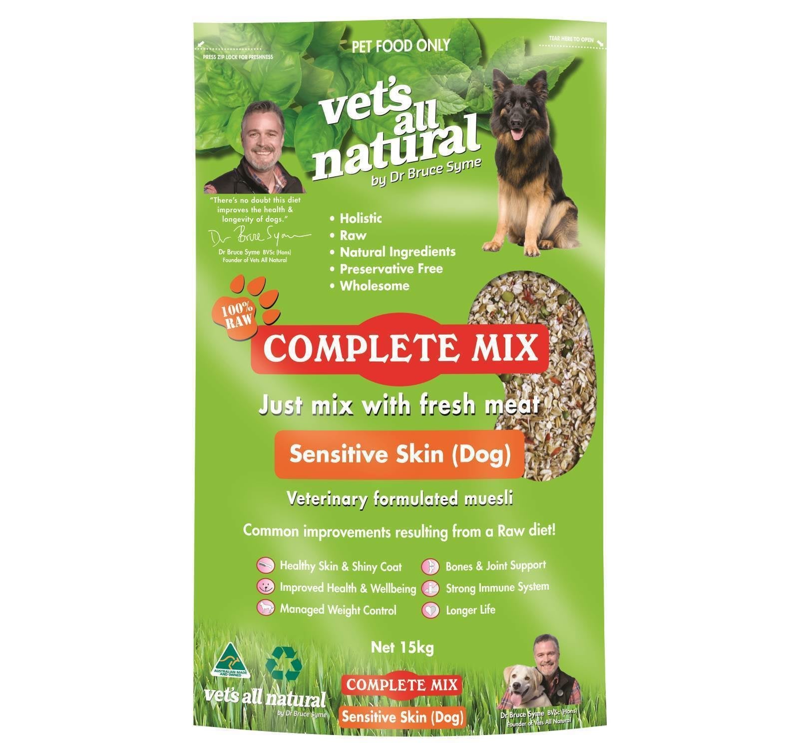 Vets All Natural Complete Mix 15Kg Bag for Dogs with Sensitive Skin - Premium Dry Dog Food for Digestive Health & Skin Care - Ideal for Daily Meals & Allergy Relief