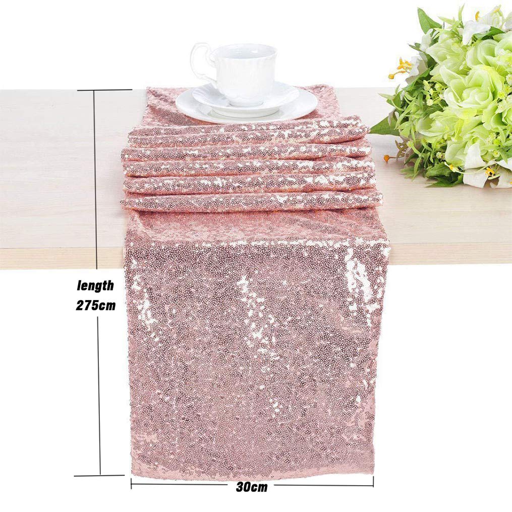 2Pcs Rose Gold Sequin Table Runner Set - 12x108 Inch Elegant Bridal Shower Tablecloth for Wedding, Party, Birthday & Baby Shower Decor | Perfect for Home Decor, Dining Table Centerpiece & Special Event Styling