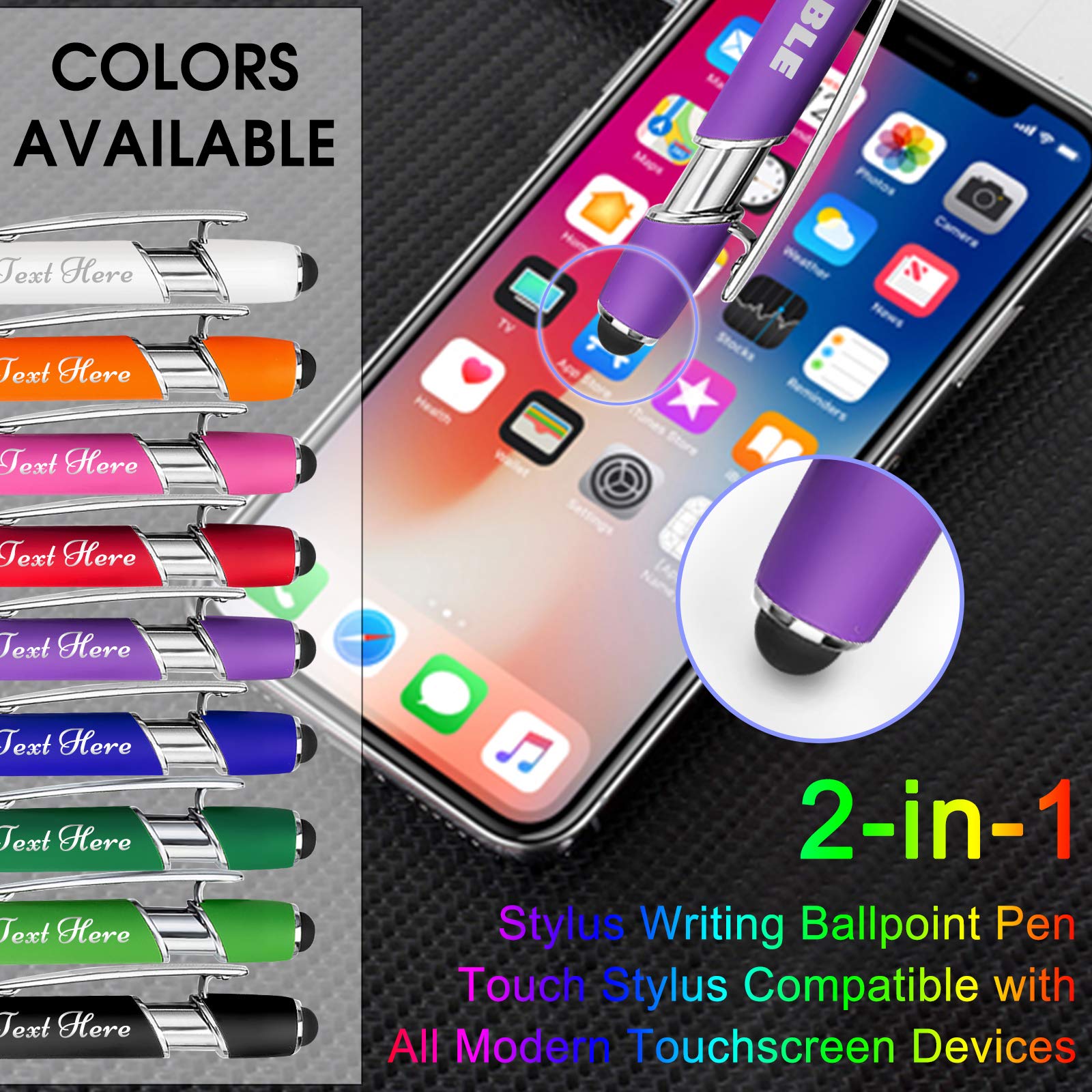 Custom Engraved Ballpoint Pens Bulk 200 Pack with Stylus Tip - Personalized Name/Message - Medium Point Black Ink - Ideal for Office, Birthday & Graduation Gifts for Men & Women - Perfect for Corporate Events, School Supplies & Promotional Giveaways