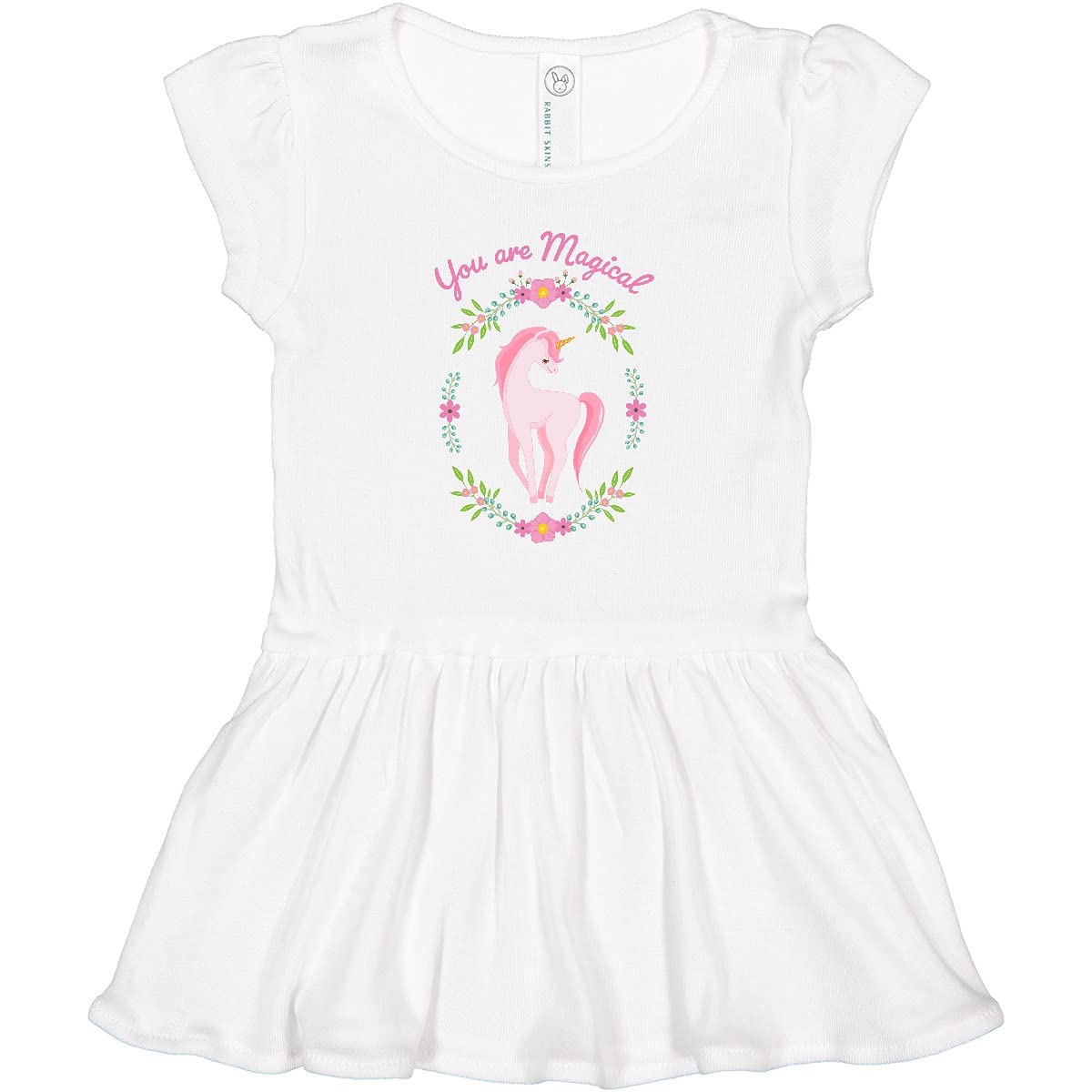 Inktastic You Are Magical Pink and White Unicorn with Flowers Toddler Dress - Cute Outfit for Girls Birthday Party, Photo Shoot & Special Occasions