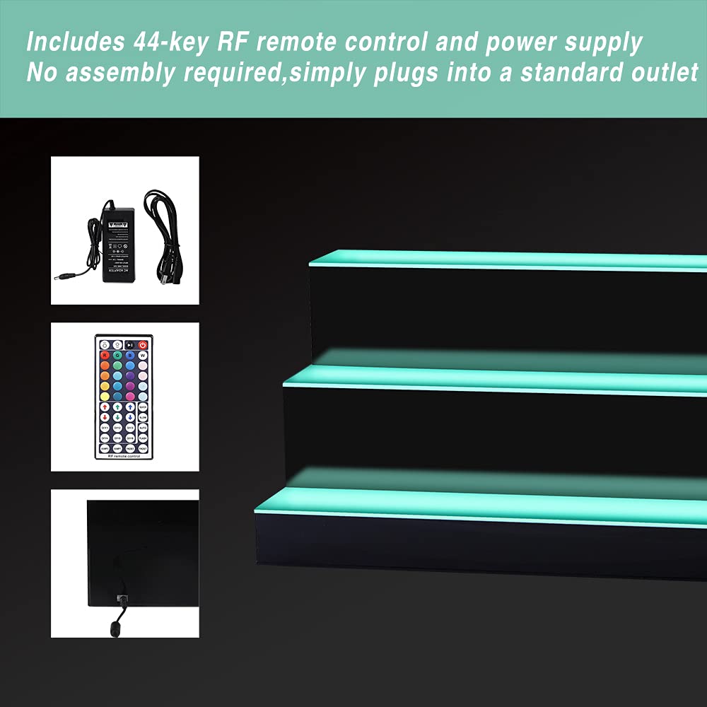 3-Tier 24 Inch LED Detachable Lighted Liquor Bottle Display Shelf - Adjustable Bar Shelf with Remote Control & USB Power Bank - Perfect for Commercial Bars, Restaurants, and Home Entertainment Areas