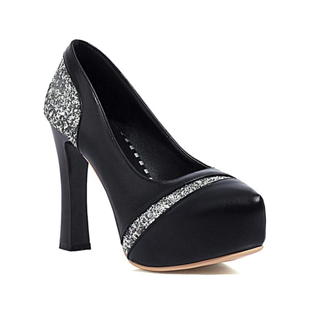 DEERBUNNY Women's Sparkly Sequins High Heel Pumps - Elegant Block Heel Slip-On Wedding Shoes for Bride, Party & Special Occasions | Comfortable Round Toe Platform Dress Shoes for Prom, Evening & Formal Events
