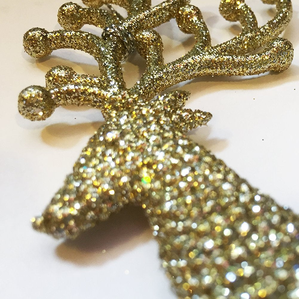 7 Pack Champagne Gold Acrylic Diamond Reindeer Christmas Tree Ornaments - Elegant Holiday Decor for Xmas Tree, Home, Party & Gift Giving