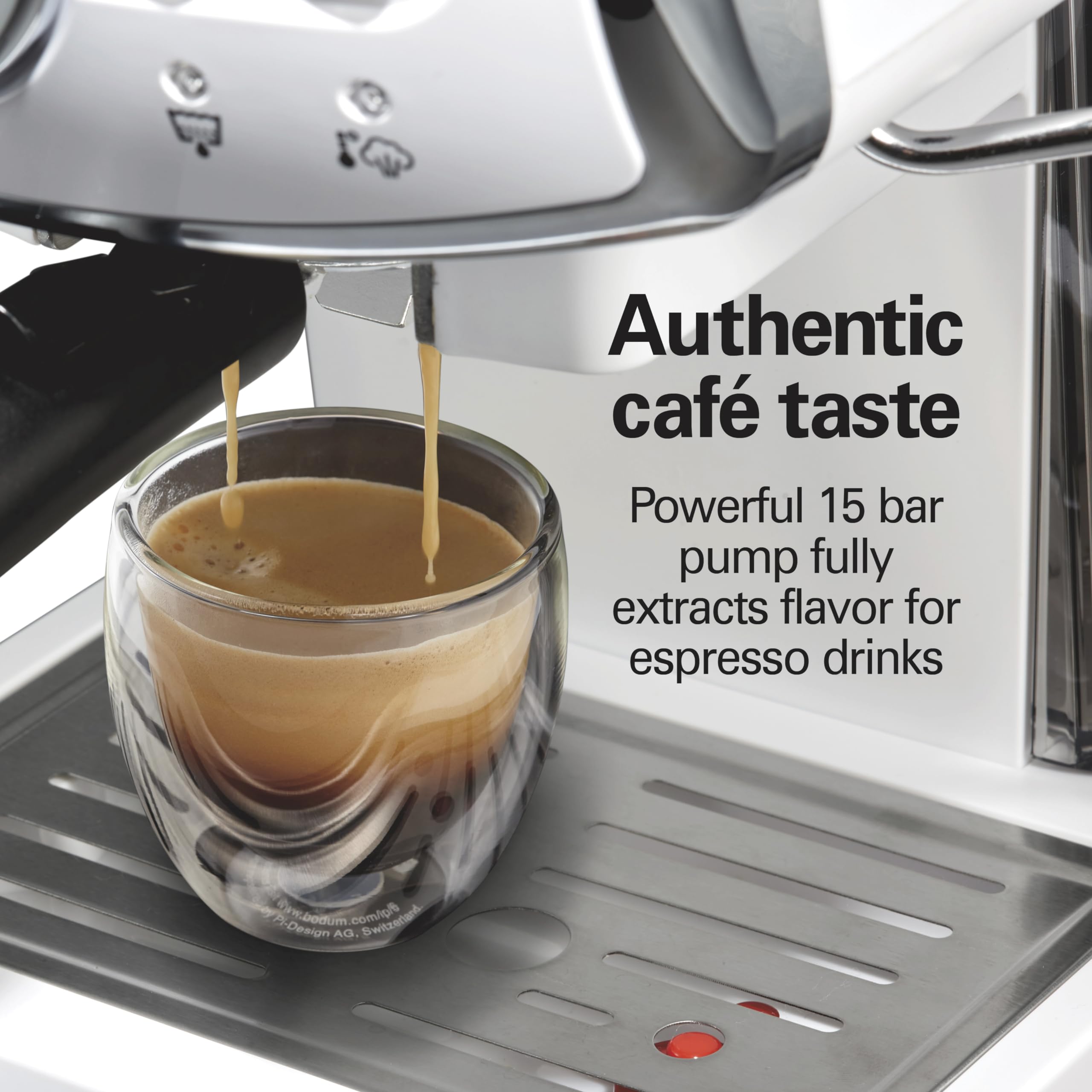Hamilton Beach 15 Bar Espresso Machine with Milk Frother - Compact Slide & Lock Design for Cappuccino & Latte - Removable Water Reservoir & Dual Spouts - Retro White (40731) - Perfect for Home Coffee Bars & Small Kitchens