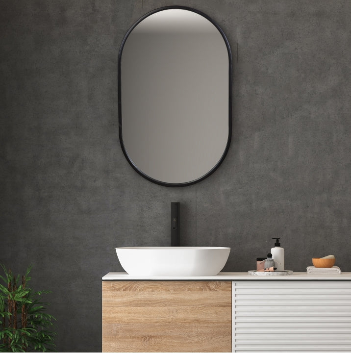 Minimalist Black Oval Wall Mirror - Modern Home Decor for Living Room, Bedroom & Bathroom - Elegant & Stylish Design for Any Space