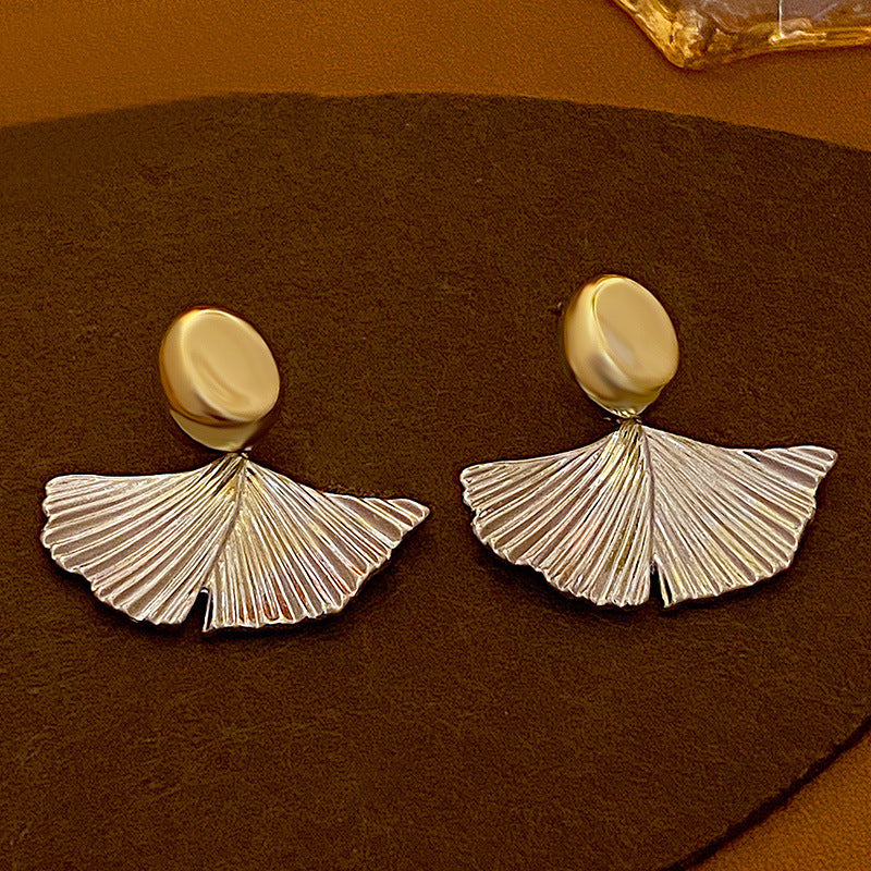 Crinkled Ginkgo Leaf Abstract Drop Earrings for Women | Unique Statement Jewelry for Parties, Weddings & Everyday Wear | E2167