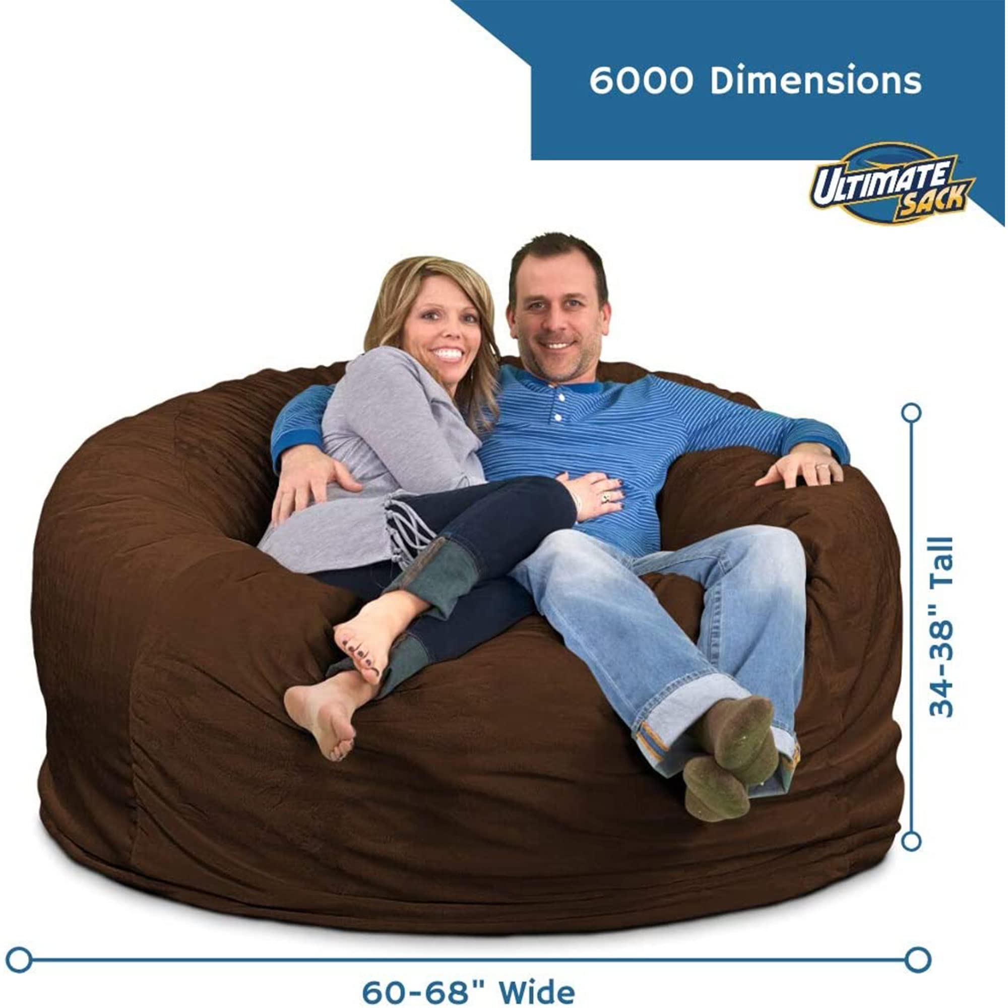 ULTIMATE SACK 6ft Oversized Bean Bag Chair with Footstool - Navy Suede Lounge Furniture for Adults | Perfect for Living Room, Game Room & Dorm Relaxation