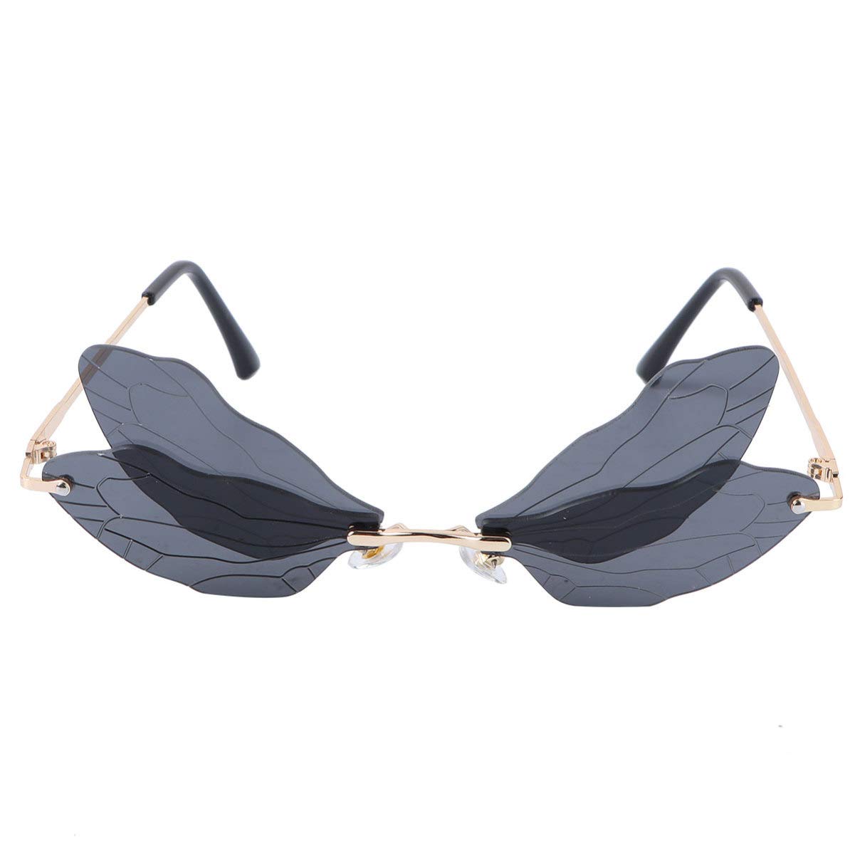 Vintage Butterfly & Dragonfly Wing Sunglasses - Rimless Festival Glasses for Women & Men - Unique Irregular Party Sunglasses for Raves, Concerts & Outdoor Events
