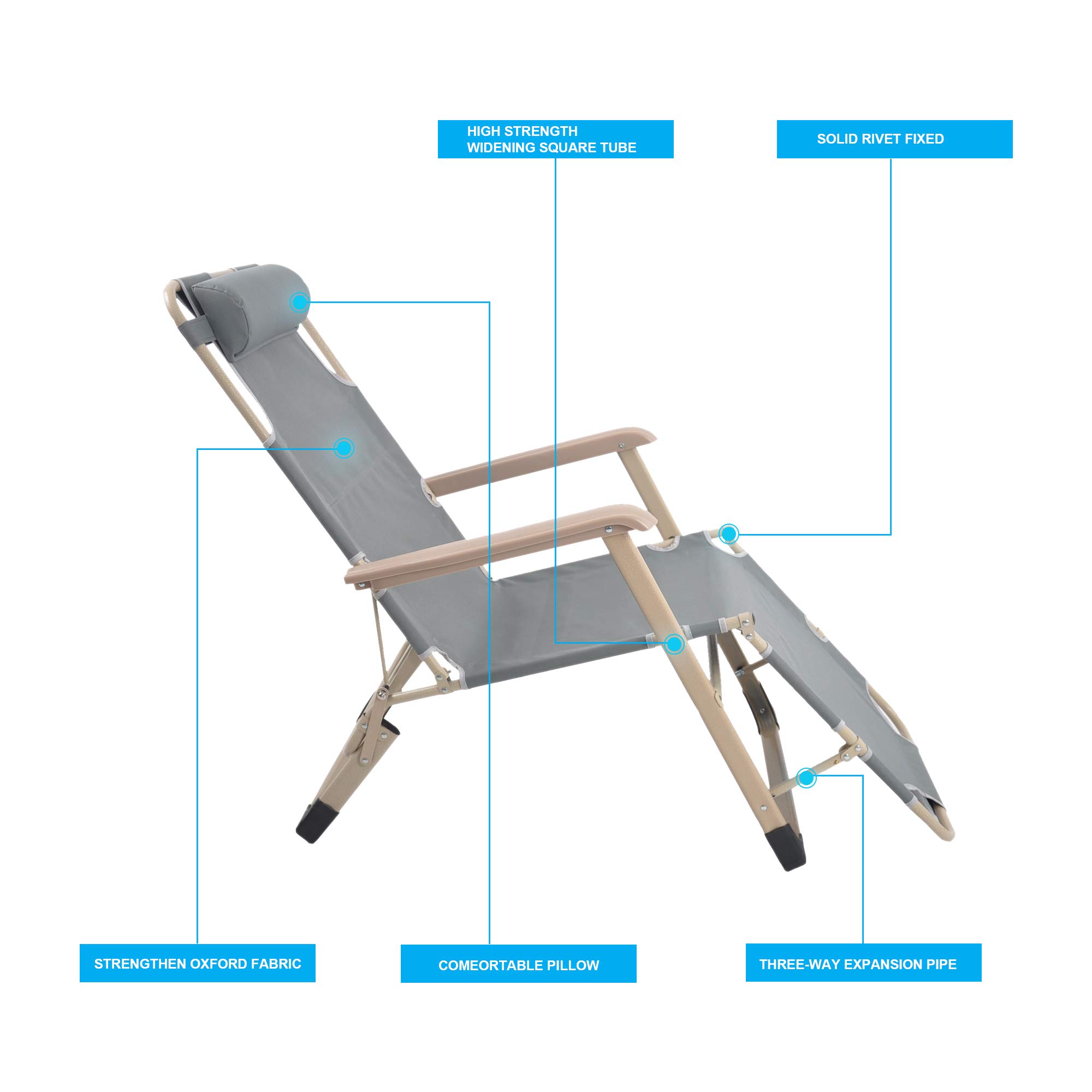 4-Piece Outdoor Chaise Lounge Chair Set - Adjustable Folding Patio Furniture with Pillows for Beach, Pool, Lawn & Backyard - Light Gray - Perfect for Sunbathing, Relaxing & Outdoor Lounging