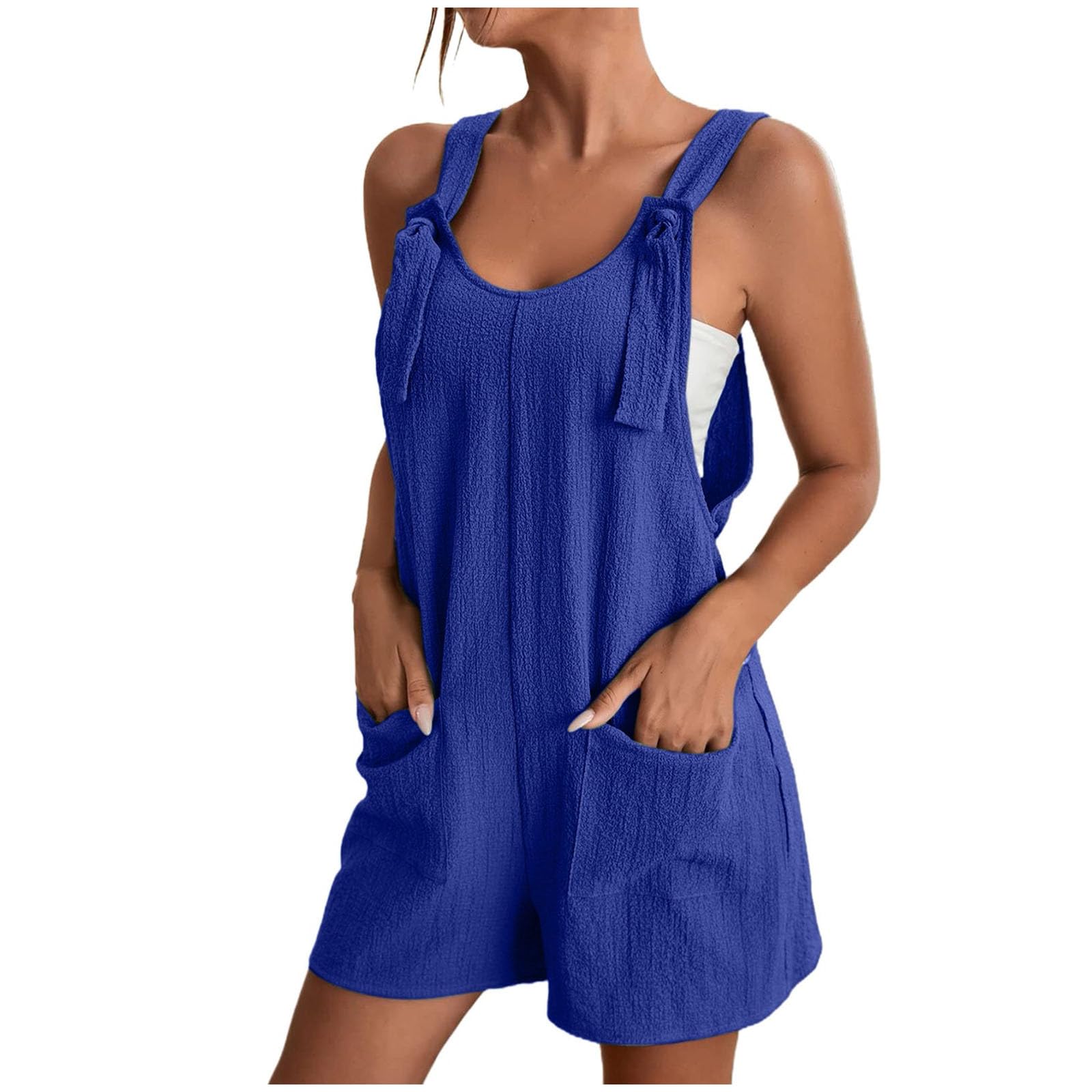 Plus Size Women's Romper Jumpsuit - Sleeveless Shorts Overalls with Pockets & Suspenders | Boho Chic Casual Dressy Outfit for Summer, Beach, Party & Vacation