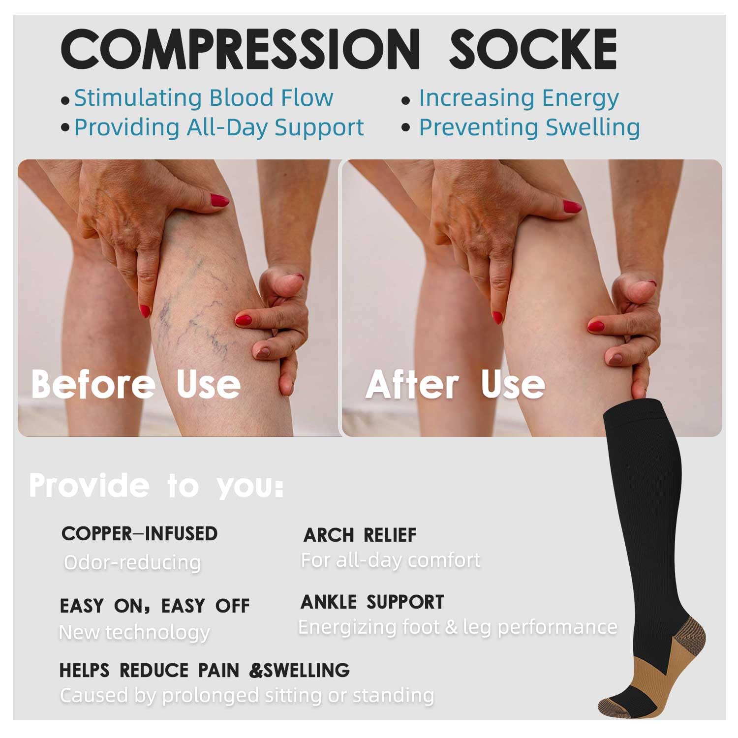 Hi Clasmix Graduated Compression Socks for Women & Men - Wide Calf Support Socks for Circulation, Pregnancy, Nurses, Running & Travel - Best for Workouts, Long Flights & Daily Comfort