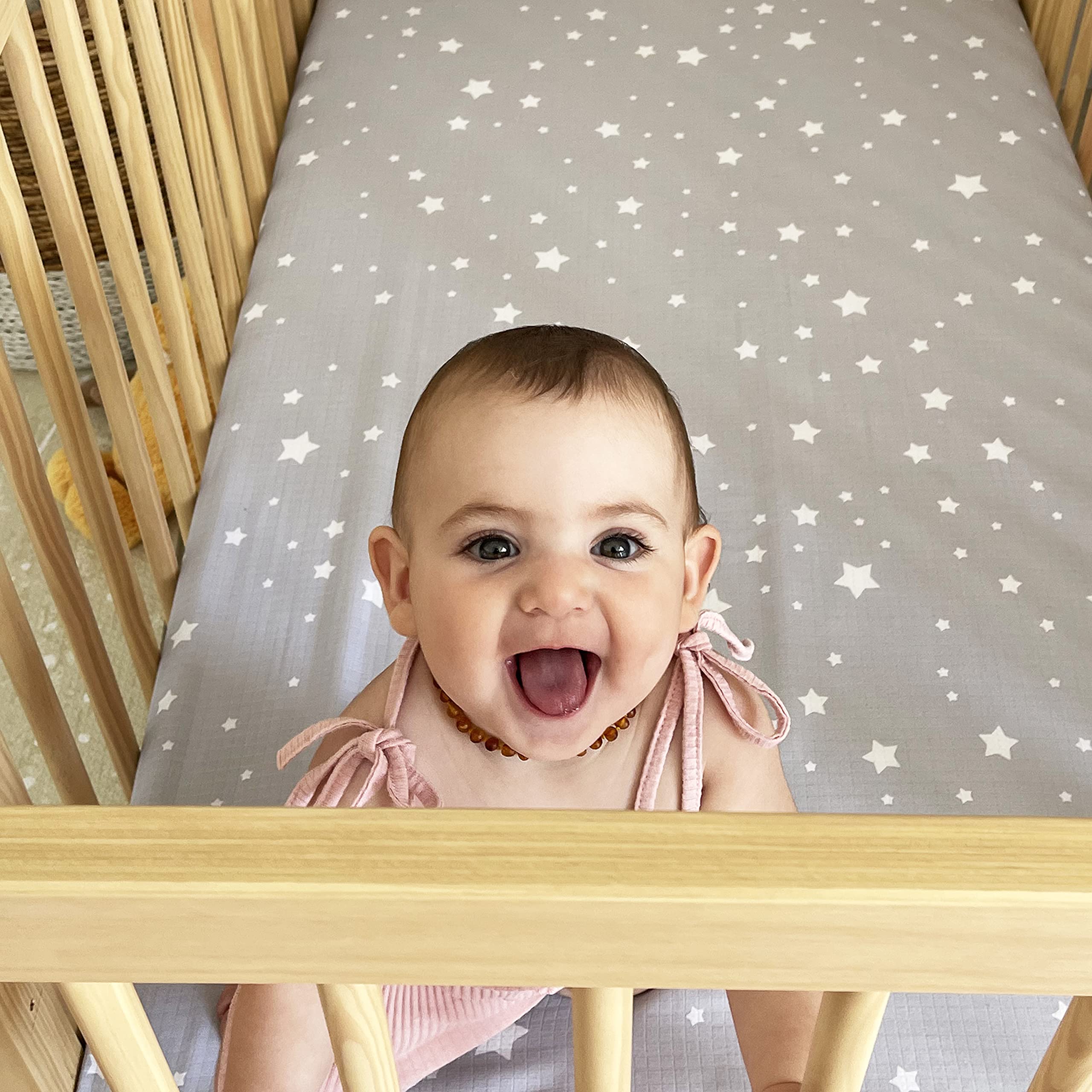 Organic Muslin Cotton Mini Crib Sheets 2-Pack - Breathable & Soft Baby Bedding for 24