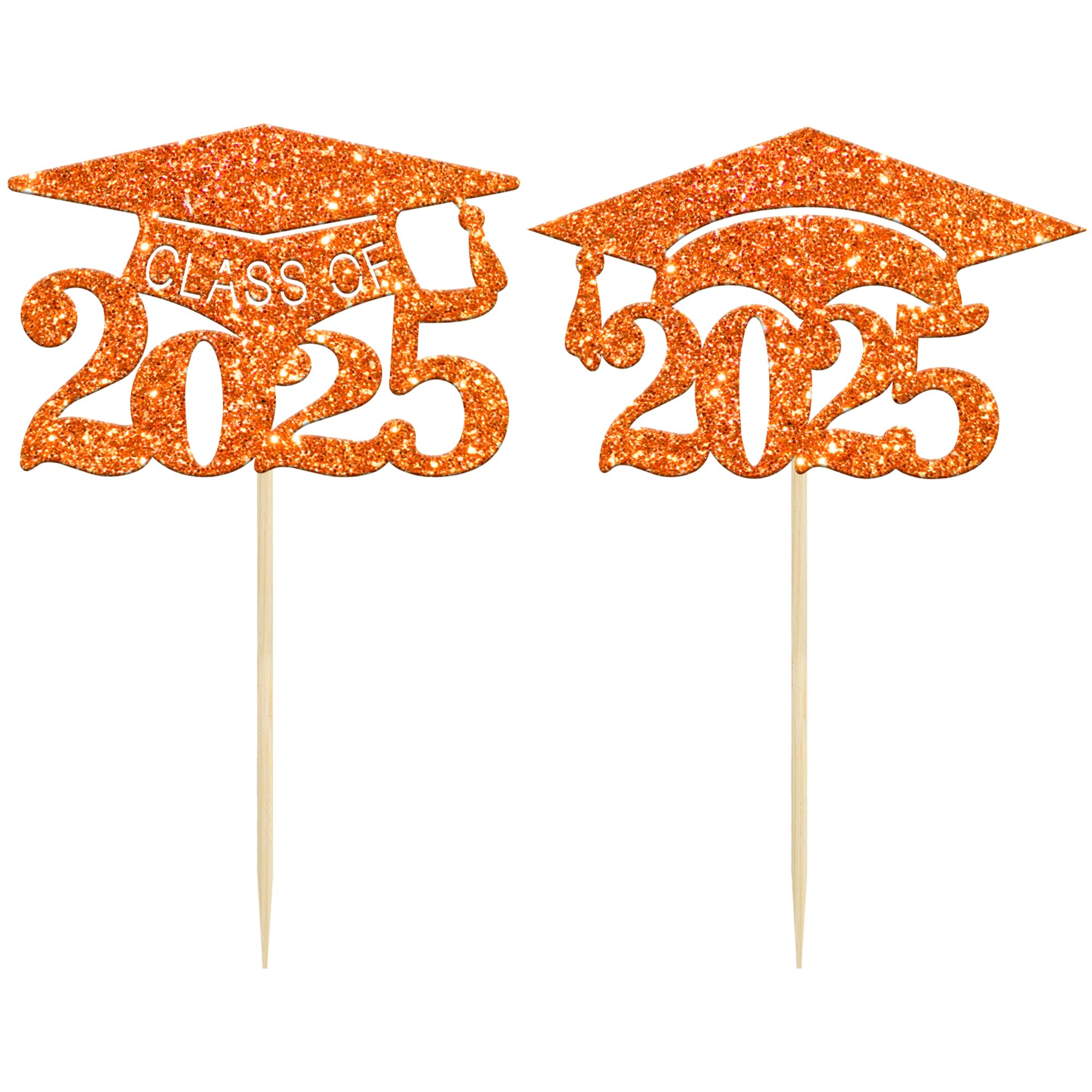 24Pcs 2025 Graduation Cap Cupcake Toppers - Orange Glitter Class of 2025 Cake Decorations for Graduation Party, Birthday, School Celebration | Perfect for Cupcakes, Cakes, Desserts