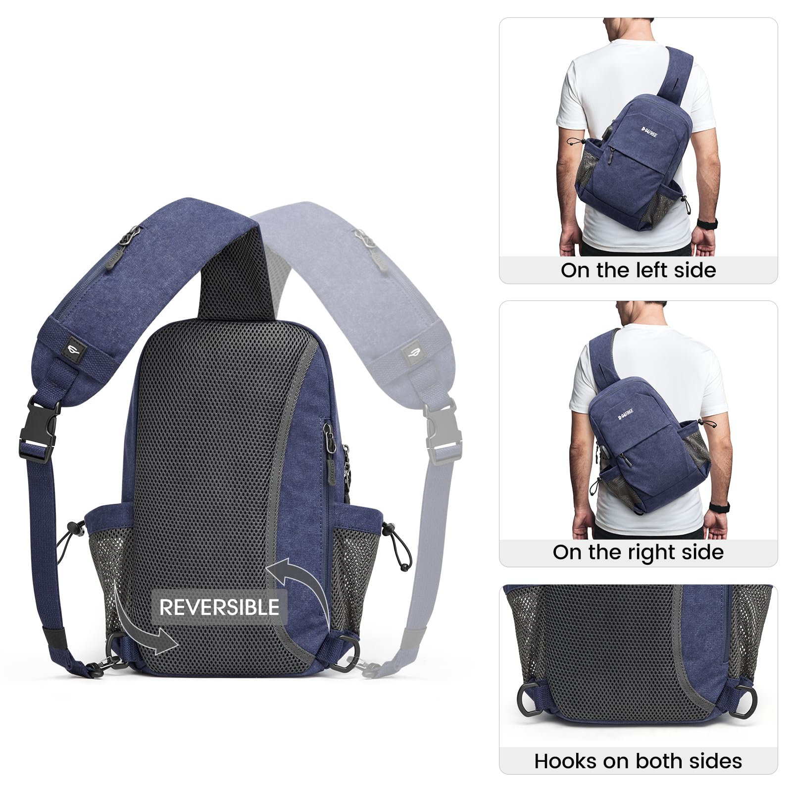 G4Free Anti-Theft Canvas Sling Bag with USB Charging Port - Crossbody Backpack Shoulder Bag for Men & Women - Perfect for Travel, Hiking, Commuting and Daily Use