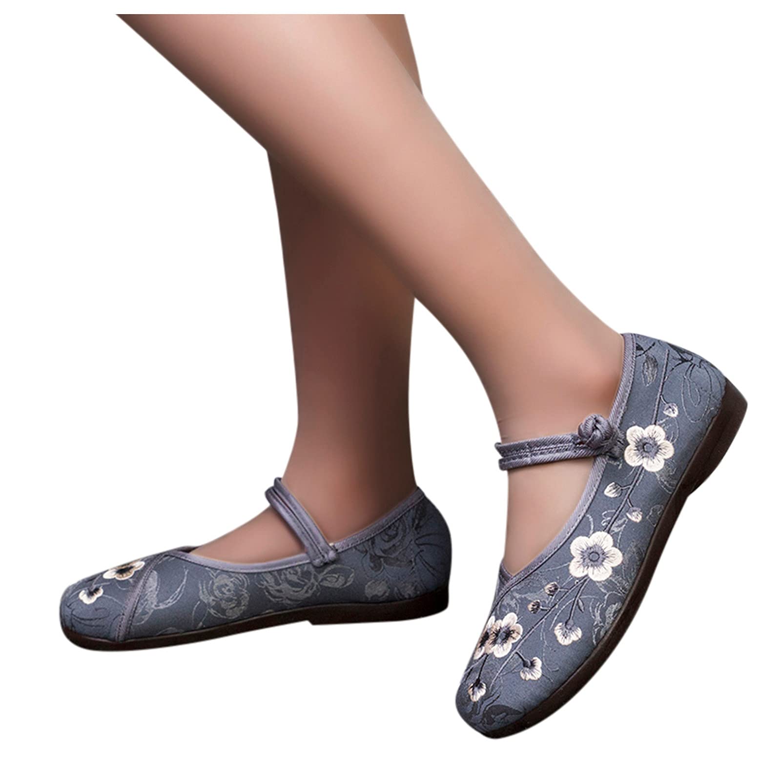 Women's Embroidered Casual Cloth Shoes - Lightweight Soft Sole Comfortable Slip-On Loafers for Walking, Work & Everyday Wear - Black