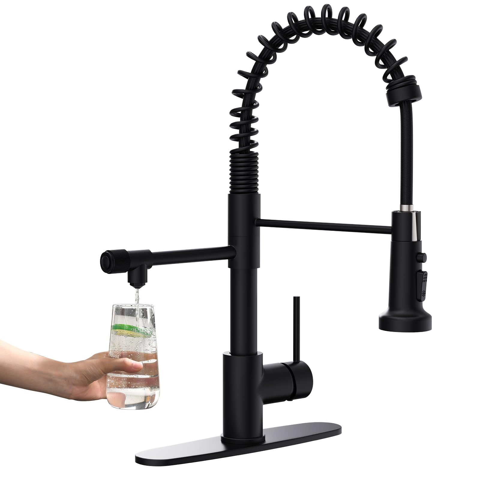 GIMILI 3-in-1 Commercial Style Pull-Down Single Handle Kitchen Faucet with Water Filtration System - Matte Black (Filter Not Included) | Perfect for Modern Homes, Restaurants & Water Purification Stations