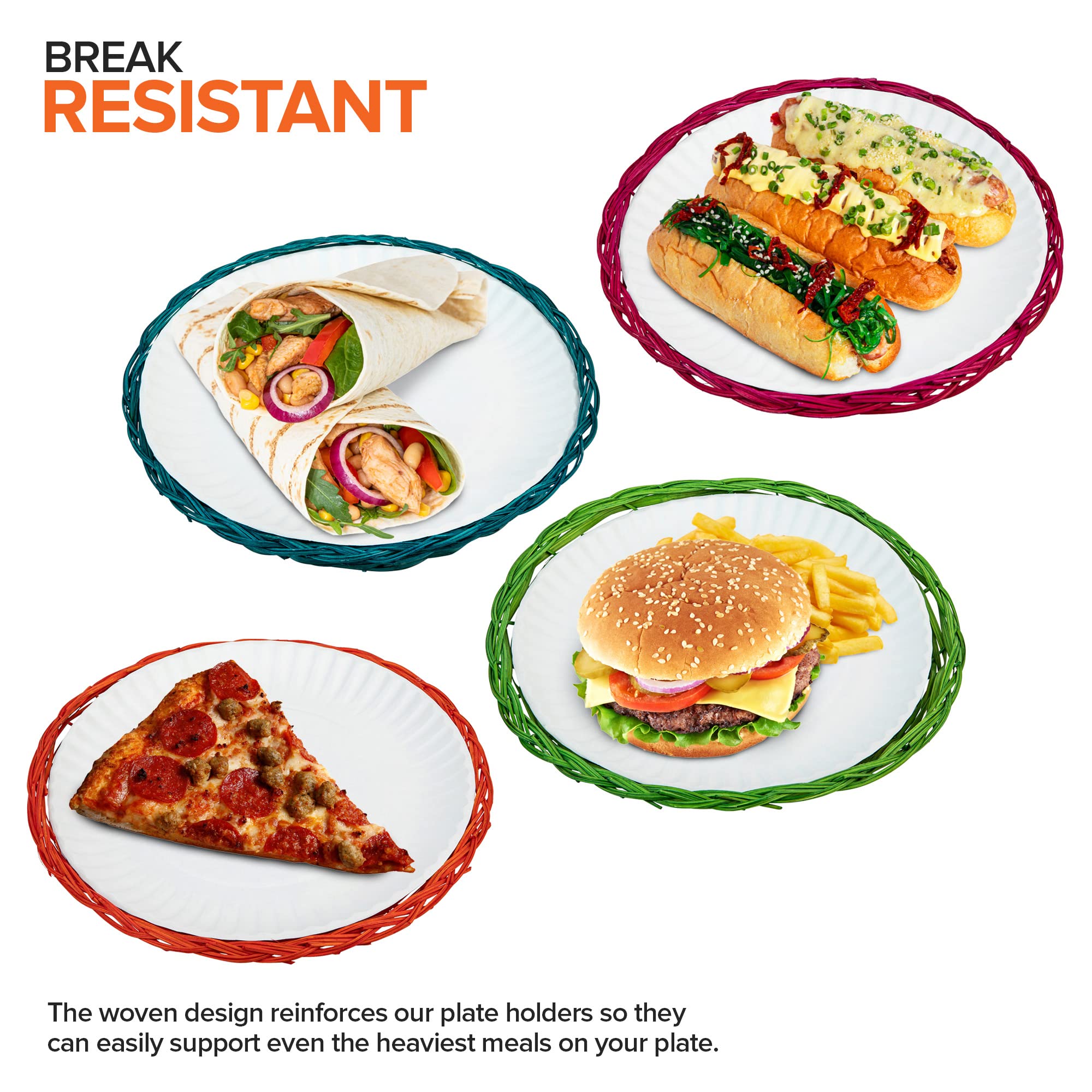 Stock Your Home 10-Inch Bamboo Paper Plate Holder (12 Pack) - Heavy Duty Wicker Plate Stand for Parties, Picnics & BBQs - Reusable Eco-Friendly Multicolor Plate Rack for Dining & Entertaining