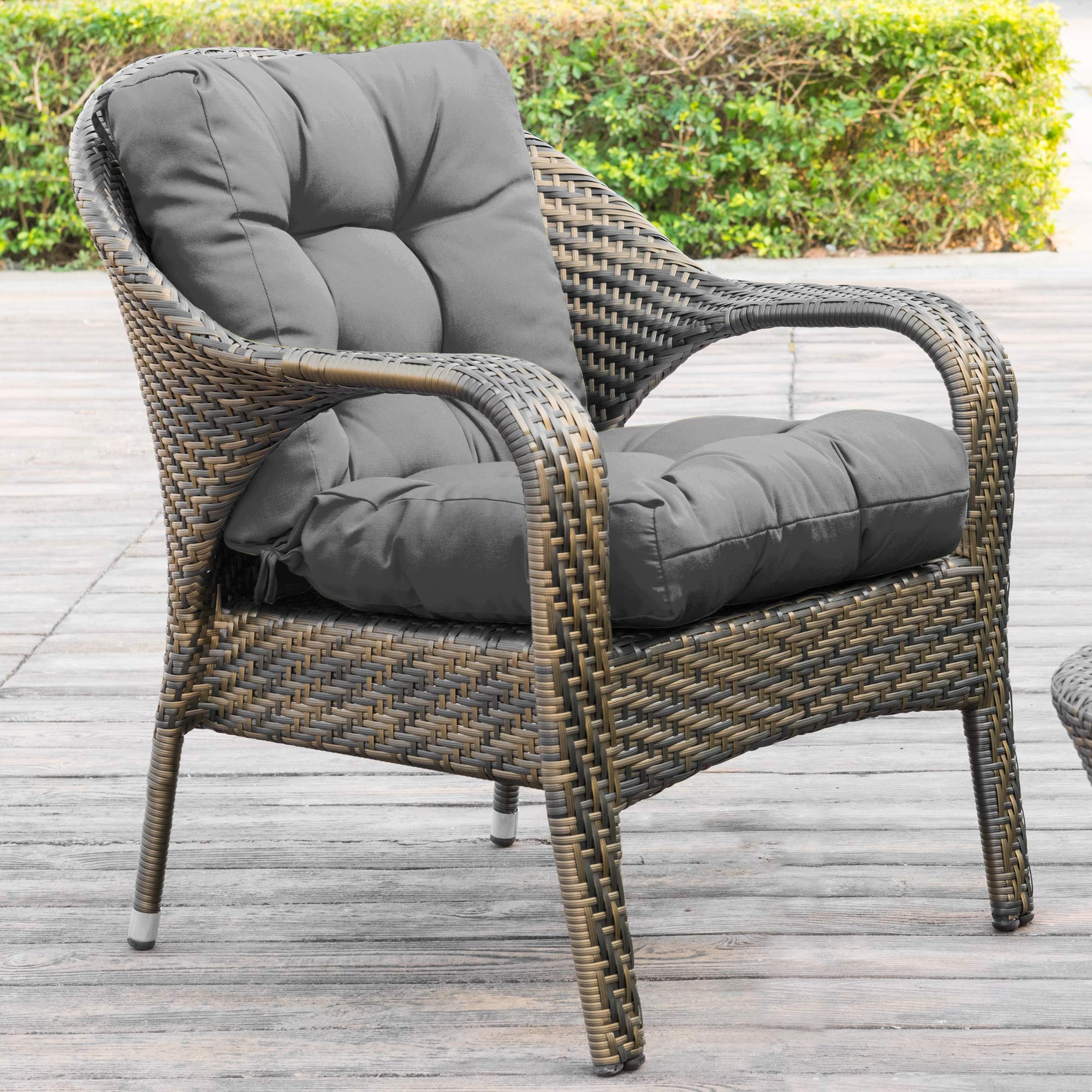 QILLOWAY Outdoor Chair Cushions - 4 Pack Tufted Seat & Back Pillows for Patio Furniture, Water-Resistant Spring Summer Replacement Cushions (Grey) - Perfect for Garden, Deck, Poolside & Outdoor Lounge Areas