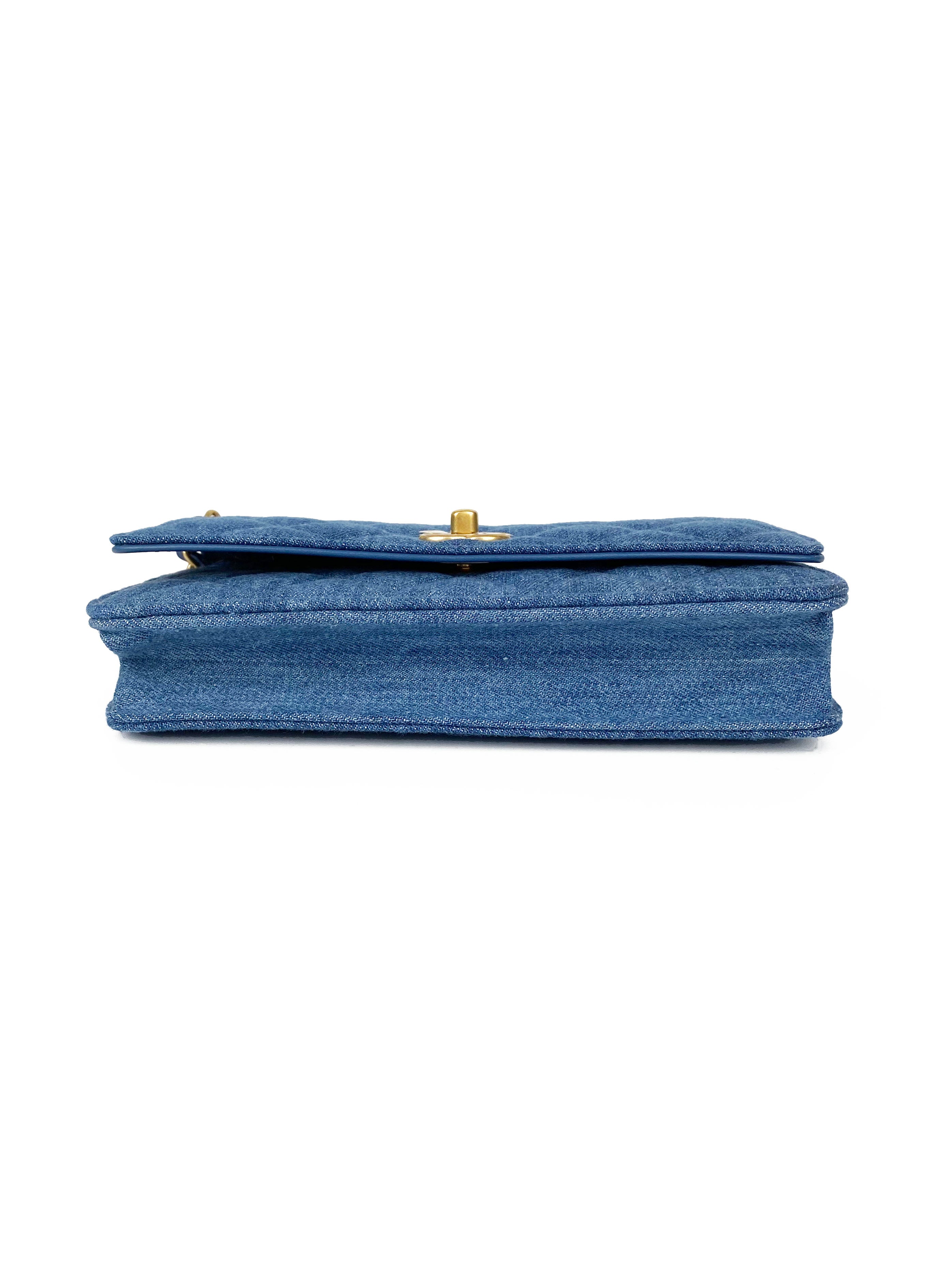 Chanel 22C Denim Wallet on Chain with Pearl Crush - Stylish Crossbody Bag for Women | Perfect for Parties, Date Nights & Everyday Use