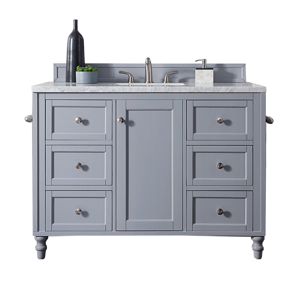 Copper Cove Encore 48 Inch Single Bathroom Vanity with 3CM Arctic Fall Solid Surface Top in Silver Gray - Perfect for Modern Home Bathroom Renovation and Space-Saving Design