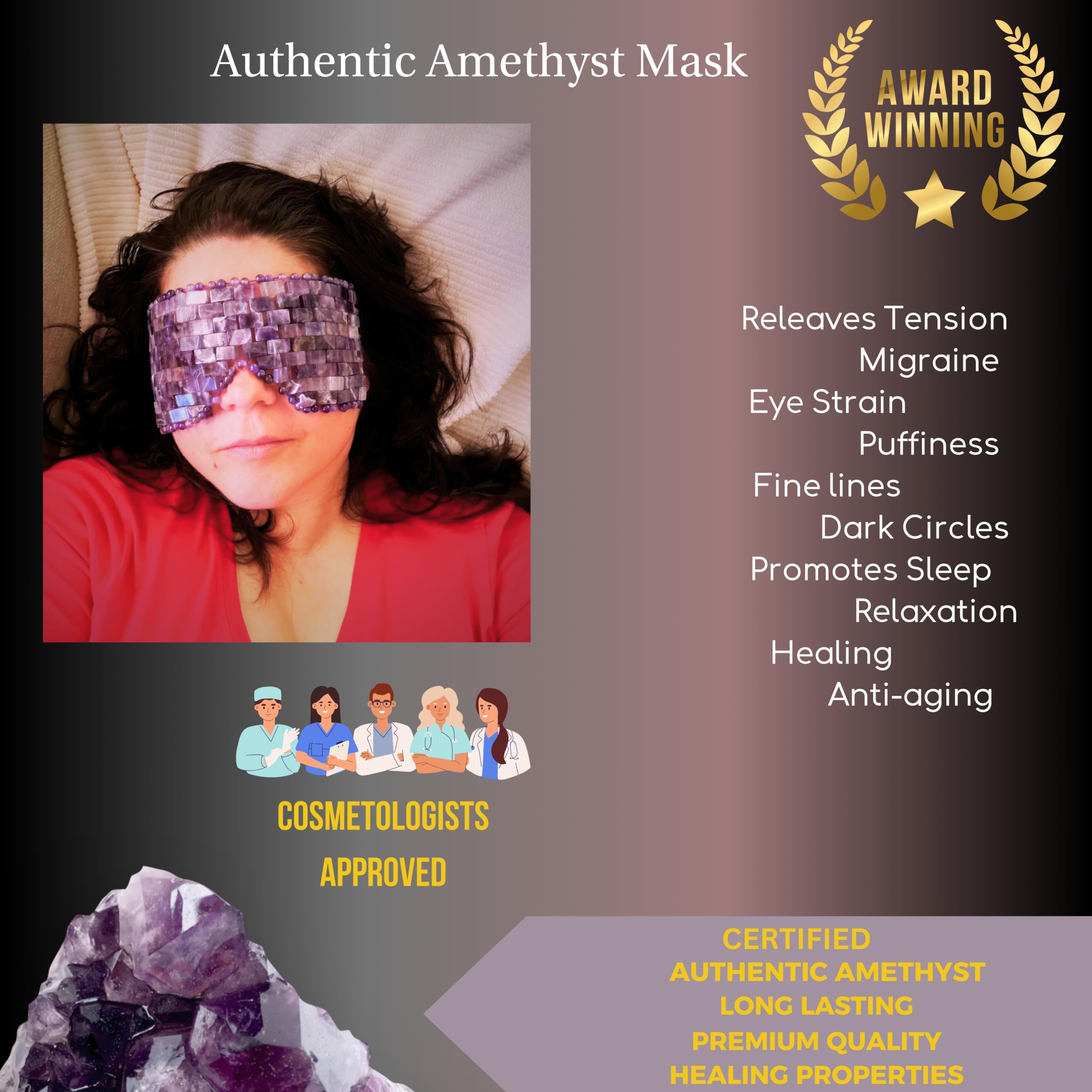 Amethyst Face Mask & Eye Roller Set - Natural Crystal Therapy for Relaxation & Stress Relief - Perfect Gift for Women, Wife, Mom - Use at Home, Spa, or Travel
