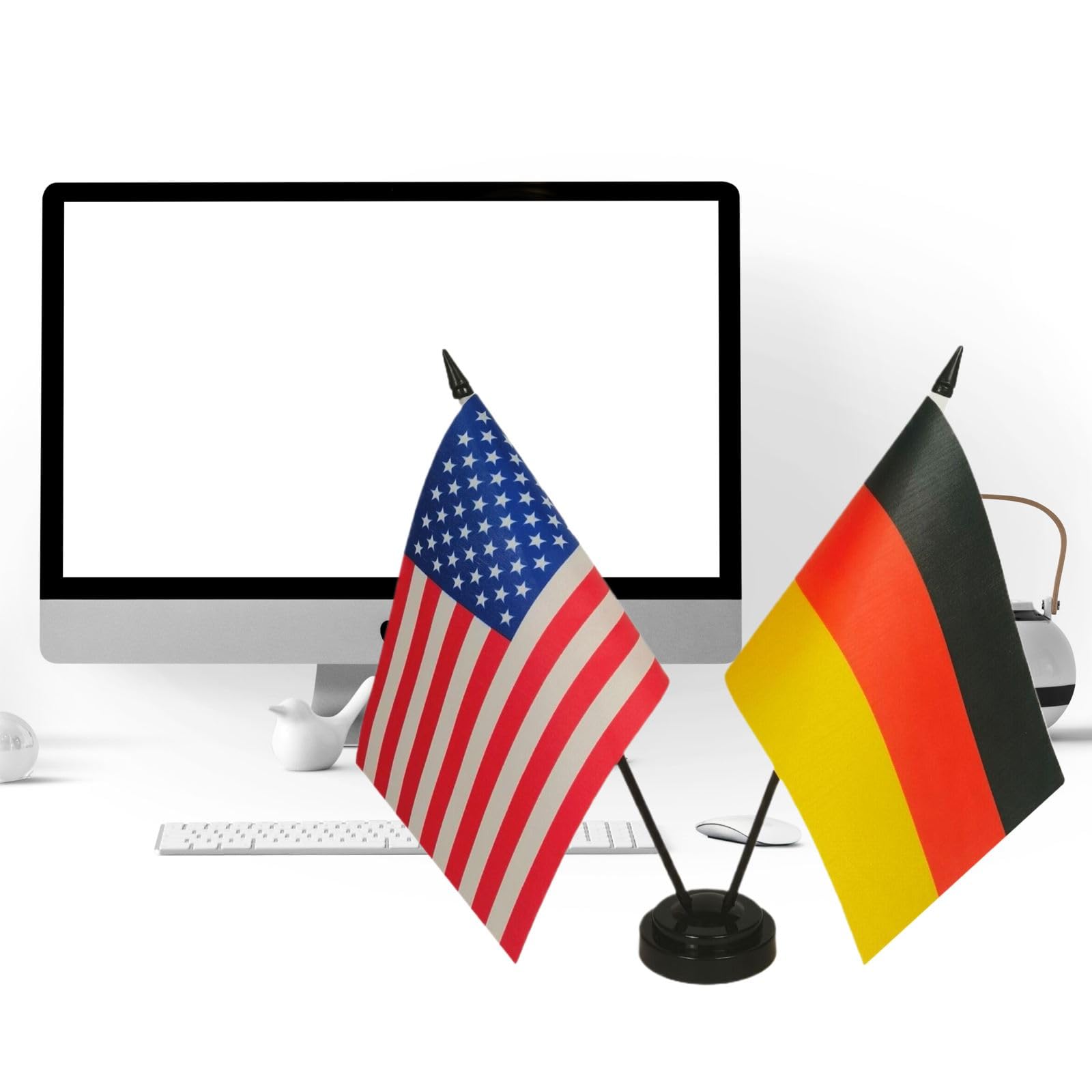 Miniature American & German Friendship Table Flag Set - USA & Germany Desk Flags for Office, Room Decor, and International Events - Perfect for Home, Office, or Diplomatic Displays