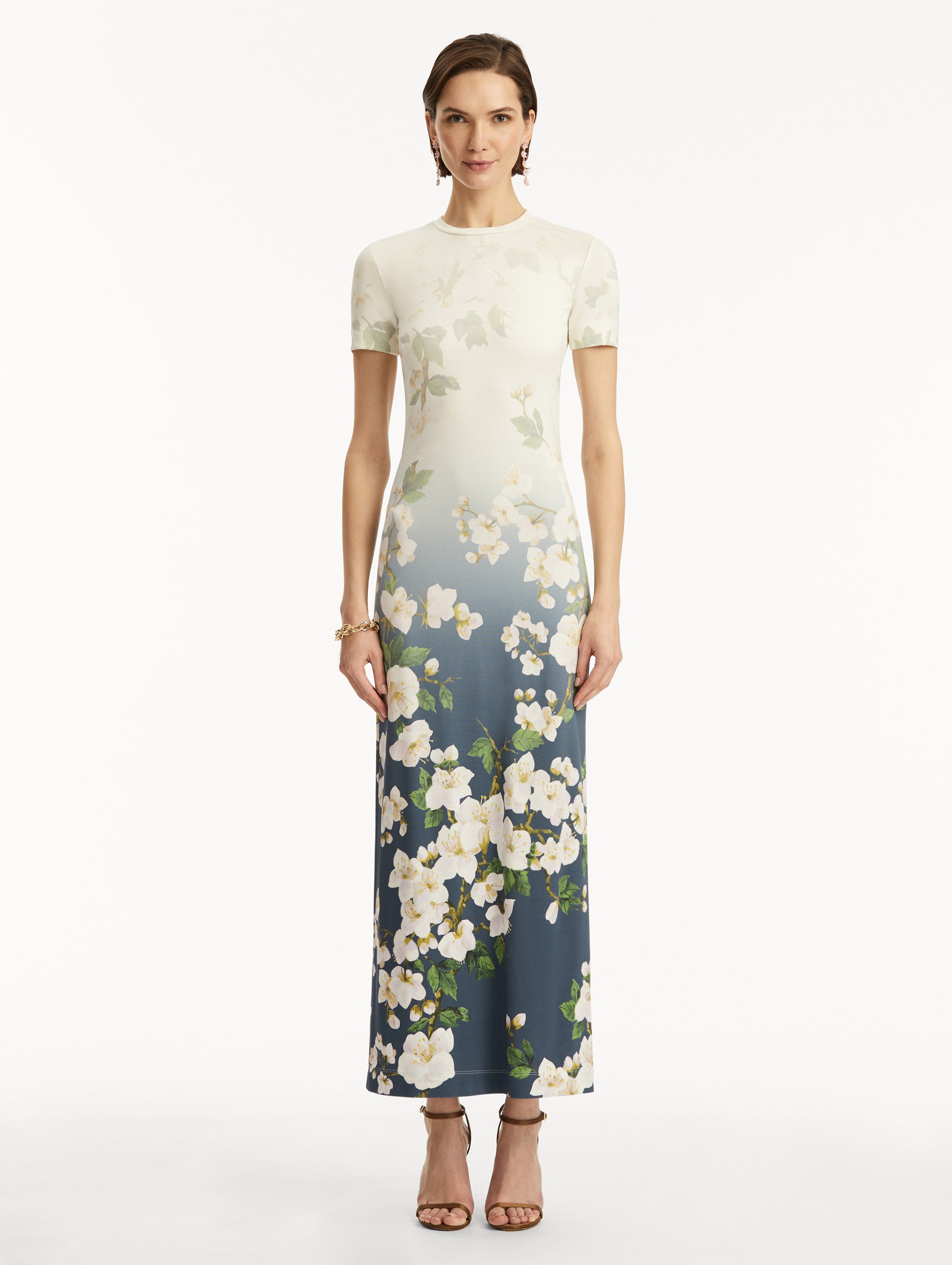 Ombré Cherry Blossom Jersey Dress for Women - Flowy Summer Maxi Dress with Gradient Pink Floral Print | Perfect for Beach Vacations, Date Nights & Spring Weddings