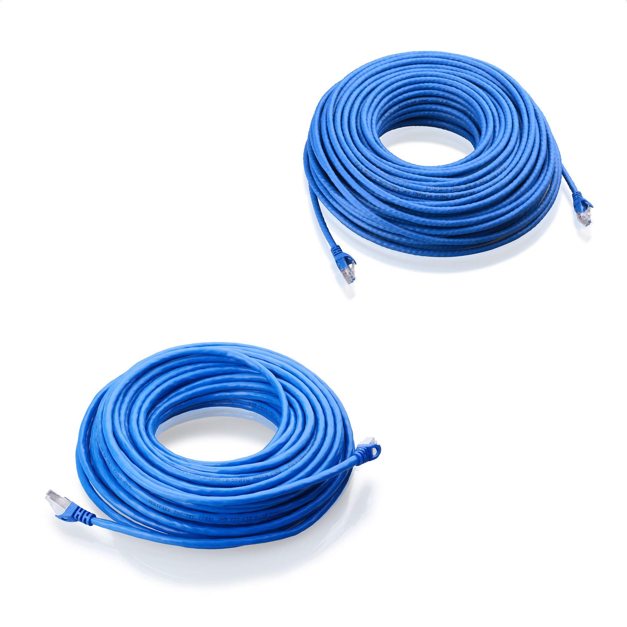 Premium Cat6 & Cat6A Ethernet Cables - Snagless 125ft Blue Cat6 & Shielded 75ft Cat6A (SSTP/SFTP) for High-Speed Internet, Gaming, and Home Office Networking