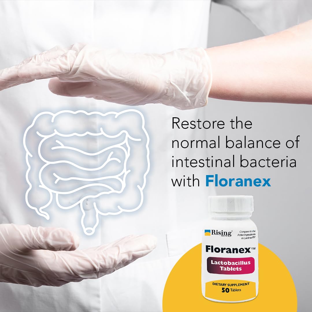 Rising Health Floranex Tablets - Lactobacillus Probiotic Dietary Supplement for Digestive Health & Immune Support - 50 Count | Supports Gut Balance, Travel Wellness & Daily Digestive Comfort