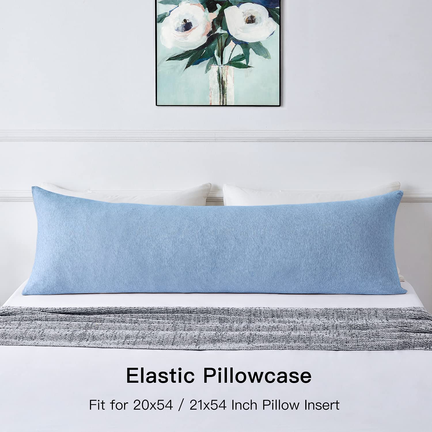 20x54 Inch Pure Cotton Body Pillow Cover - Soft Jersey Zippered Pillowcase, Hypoallergenic & Breathable - Light Blue - Perfect for Pregnancy, Nursing, Back Support & Lounge Comfort