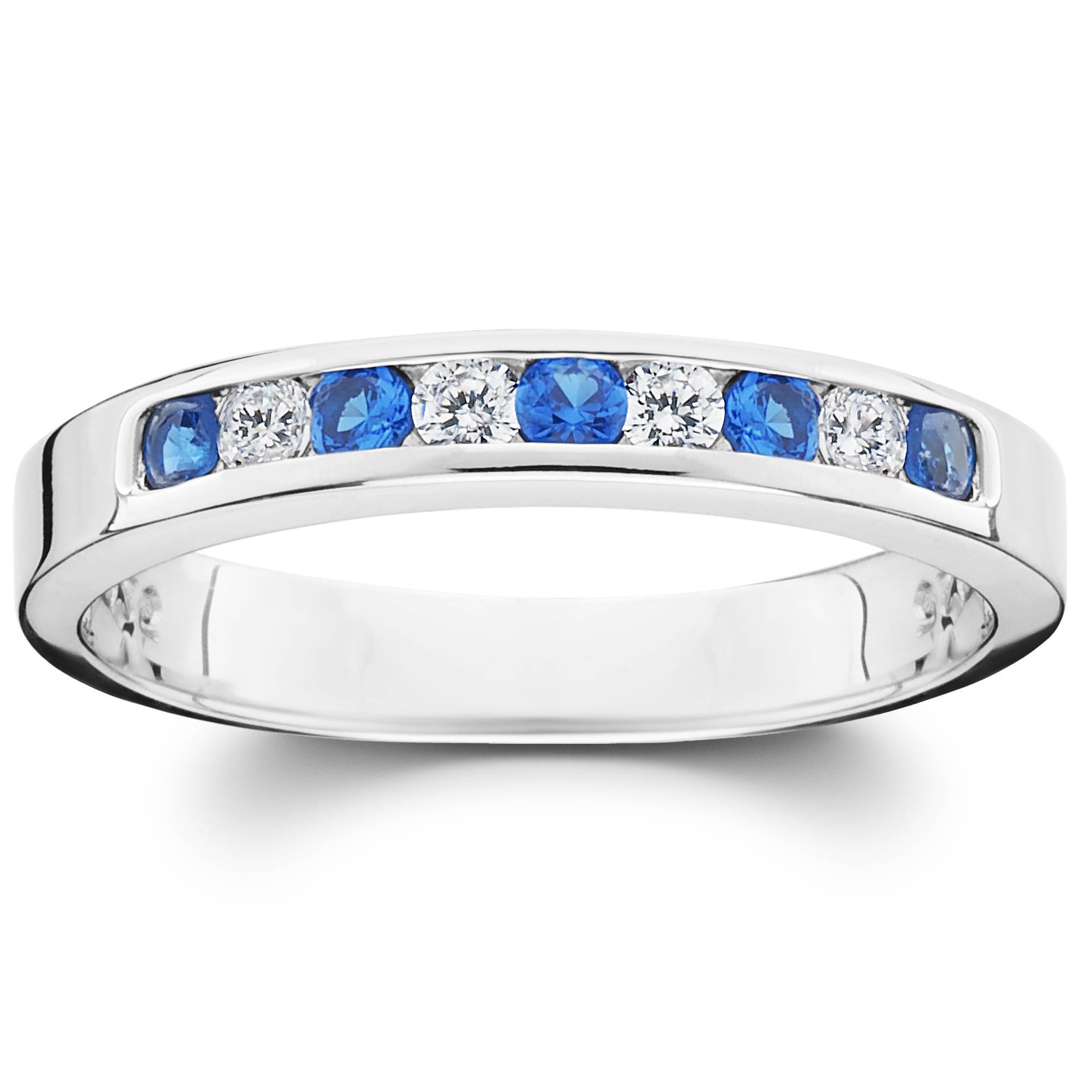 1/4 Carat Diamond & Blue Sapphire Anniversary Wedding Ring - 14k White Gold for Women - Elegant Bridal Jewelry for Engagement, Proposal & Special Occasions