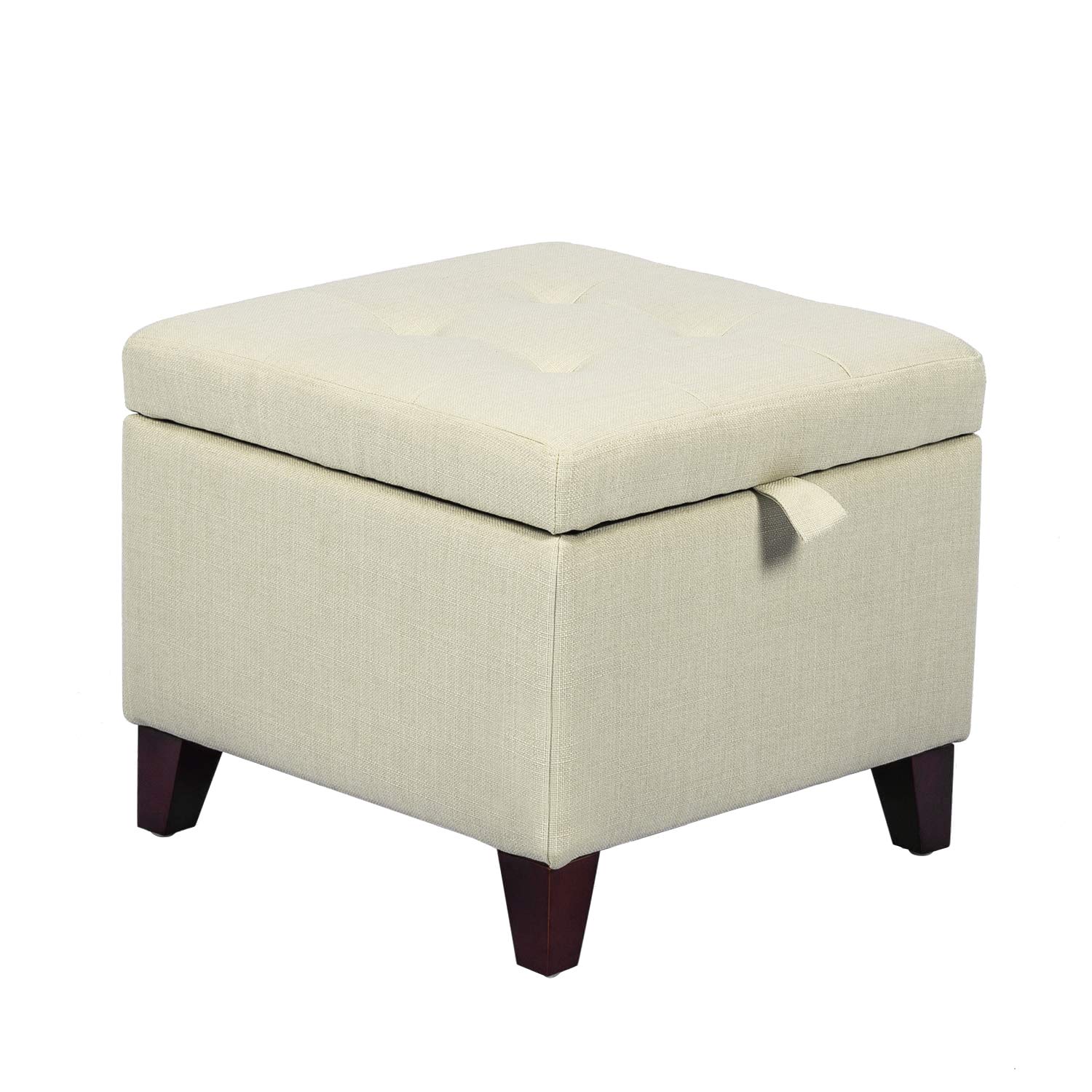 Homebeez Storage Ottoman Cube - Foldable Foot Rest Stool with Hinged Lid, Square Shoe Bench for Living Room, Bedroom & Entryway (Off-White) - Perfect for Small Space Organization & Extra Seating