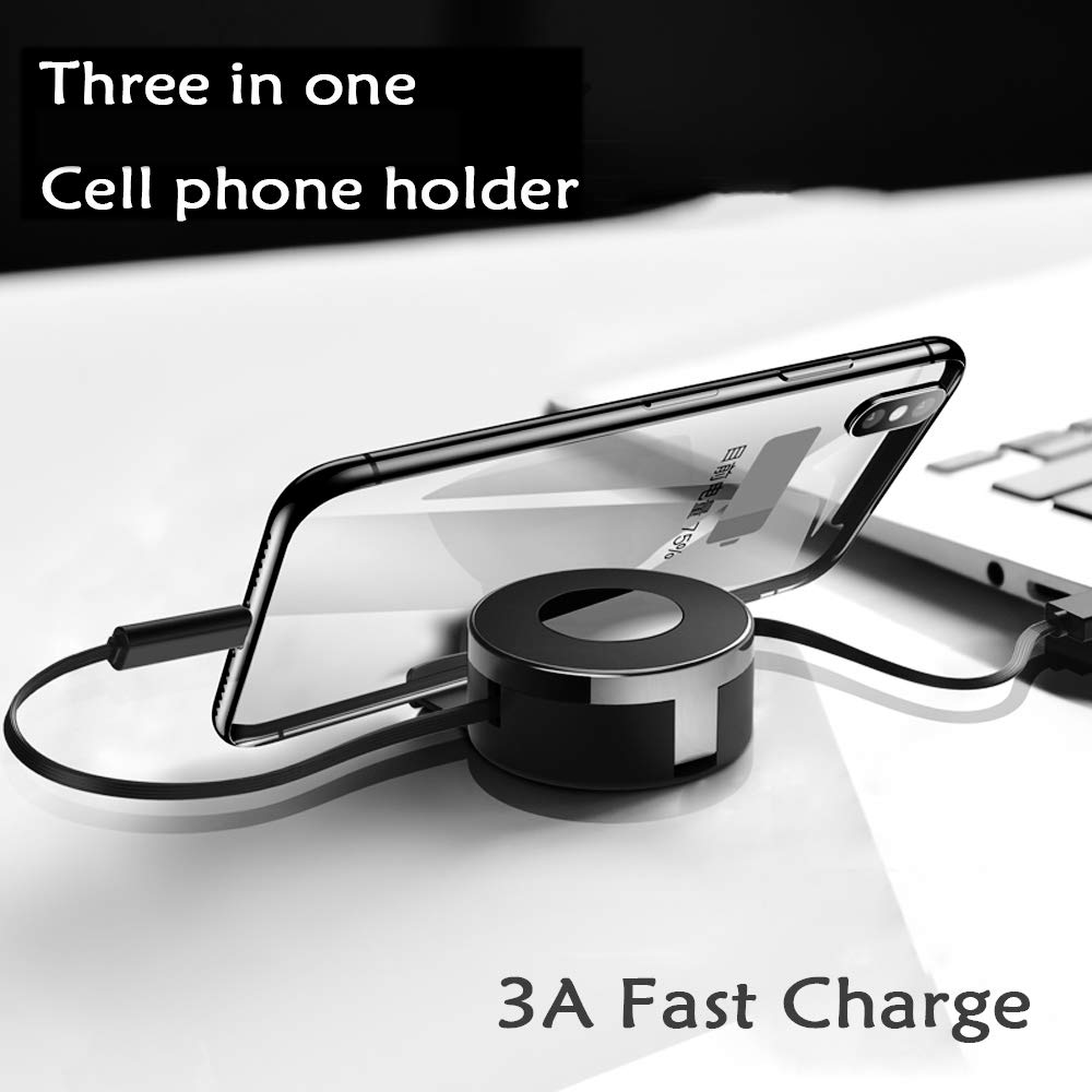 Premium Micro USB Charging Cable & Multi-Function Phone Stand - Fast Charging Sync Cord with Portable Makeup Mirror - Universal Compatible for All Smartphones (Black) - Perfect for Home, Office & Travel Accessories