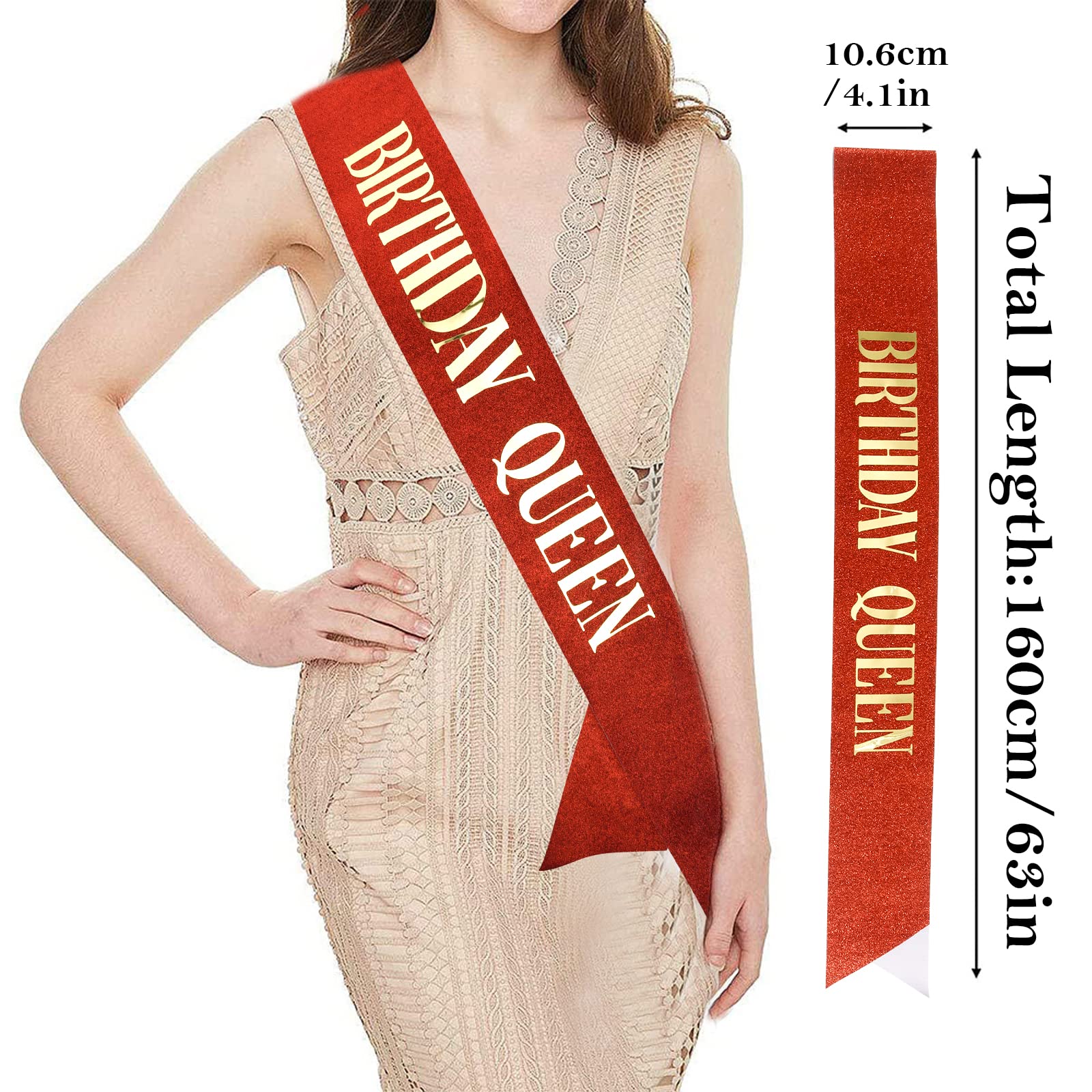 Birthday Queen Sash & Crystal Tiara Set - Elegant Red Rhinestone Crown & Glitter Sash for Women & Girls | Perfect for Birthday Parties, Bachelorette, Pageants & Special Celebrations