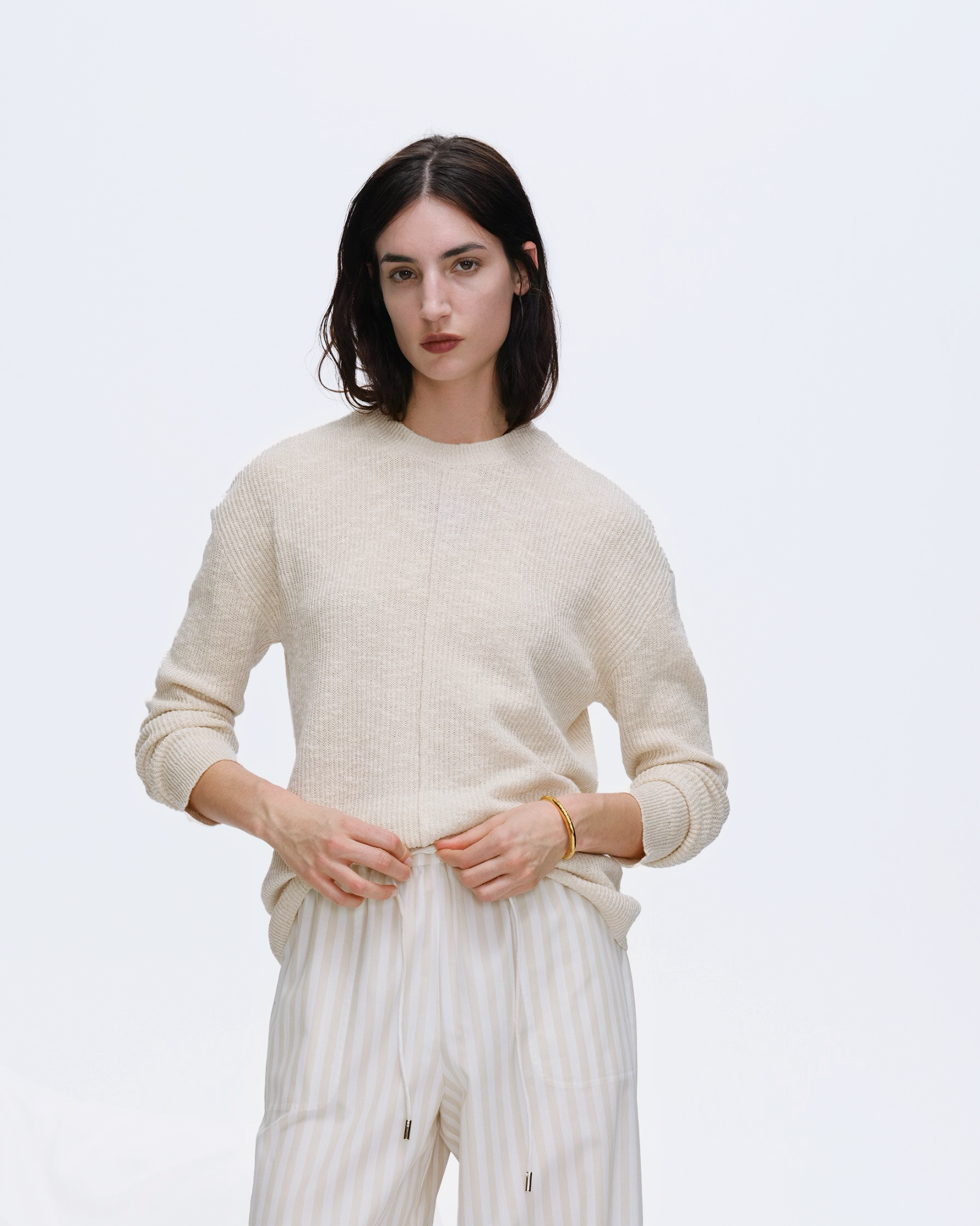 Soft Cotton Blend Pintuck Detail Crew Neck Sweater - Women's Casual Pullover Knit Top for Fall & Winter | Perfect for Office, Date Night & Weekend Outings