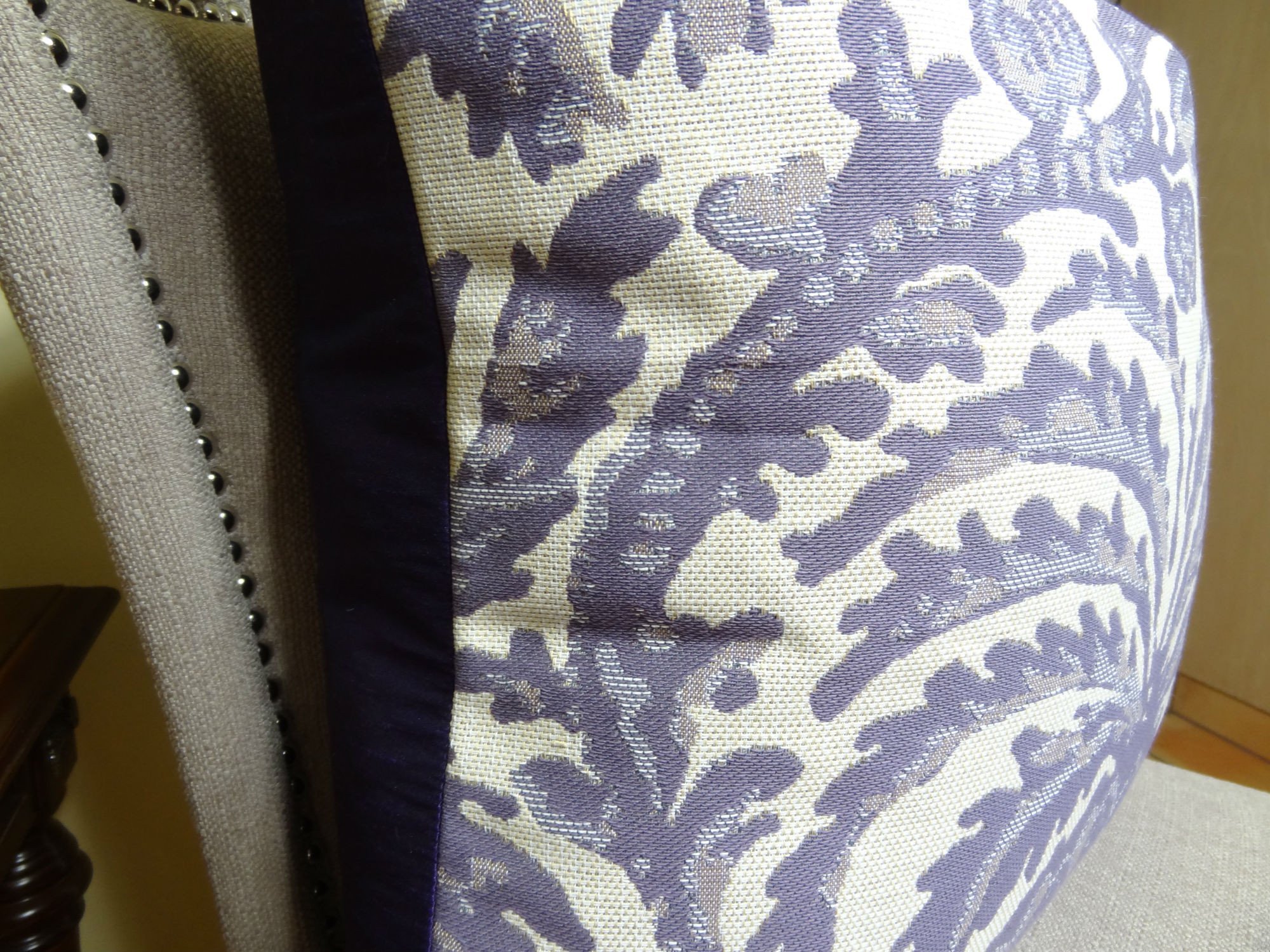 Violet Decorative Designer Throw Pillow - Purple & Cream Floral Sofa Cushion - Cotton Accent Pillow for Living Room, Bedroom - Made in USA | Home Decor, Gift Idea