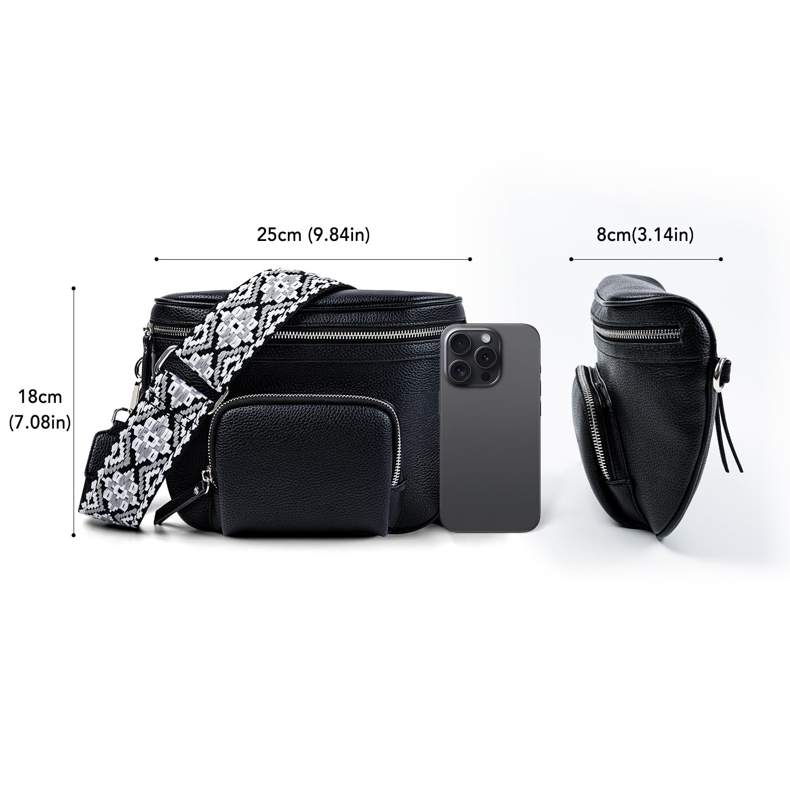 Letech+ Vegan Leather Crossbody Bags for Women & Men - Small Waist Pack Fanny Pack with Adjustable Wide Strap - Perfect for Travel, Running, Shopping & Daily Use (Black)