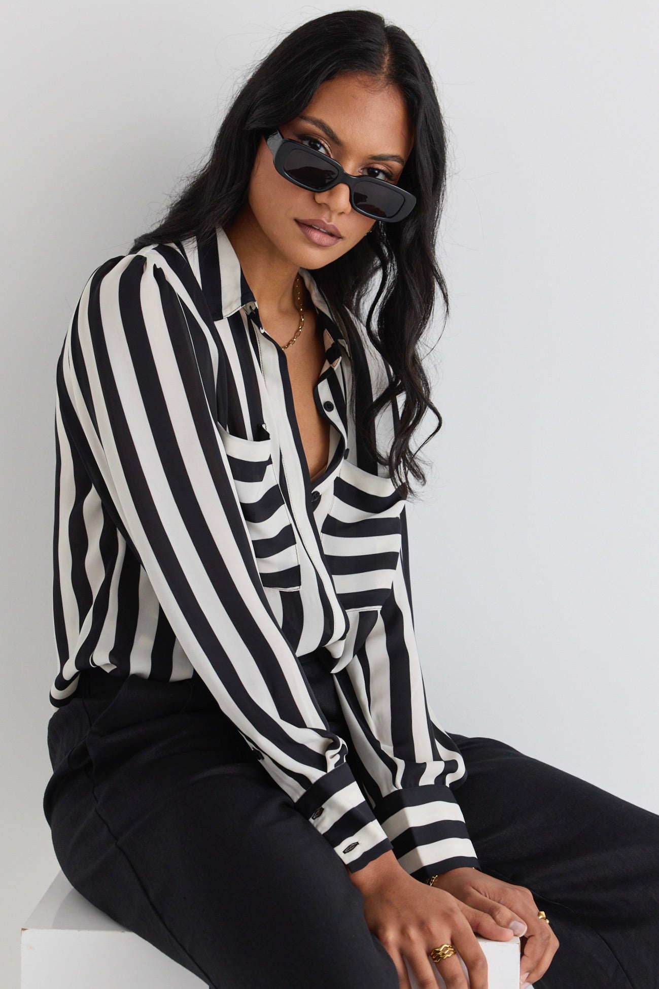 Stylish Black & White Striped Puff Sleeve Long Sleeve Shirt for Women | Trendy Office Wear & Casual Outfits | Perfect for Work, Dates & Special Occasions