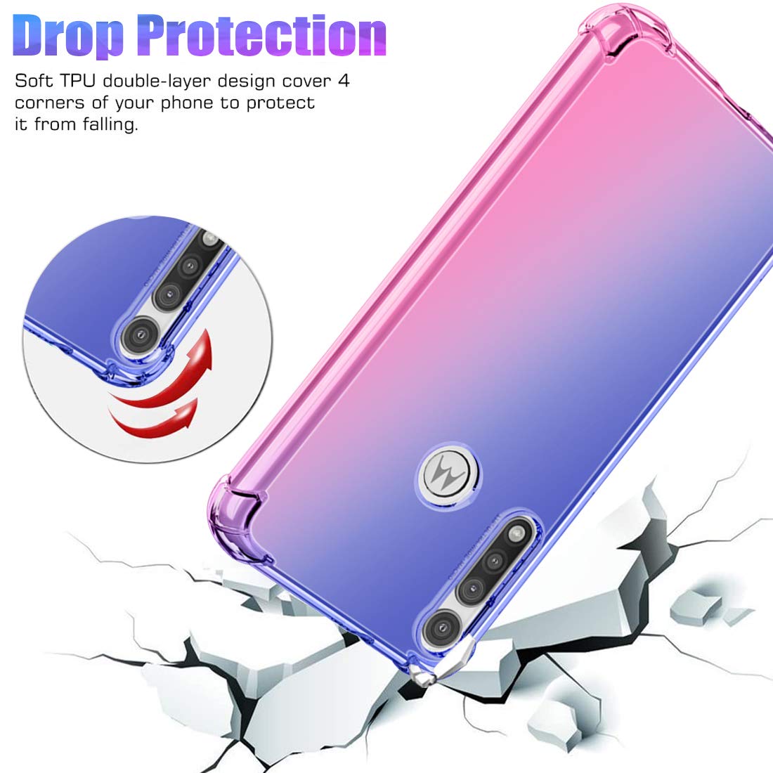 Premium Shockproof TPU Case for Motorola Moto G Fast - Slim Clear Gradient Design (Blue/Pink) | Anti-Scratch Protection | Perfect for Everyday Use, Travel & Outdoor Activities